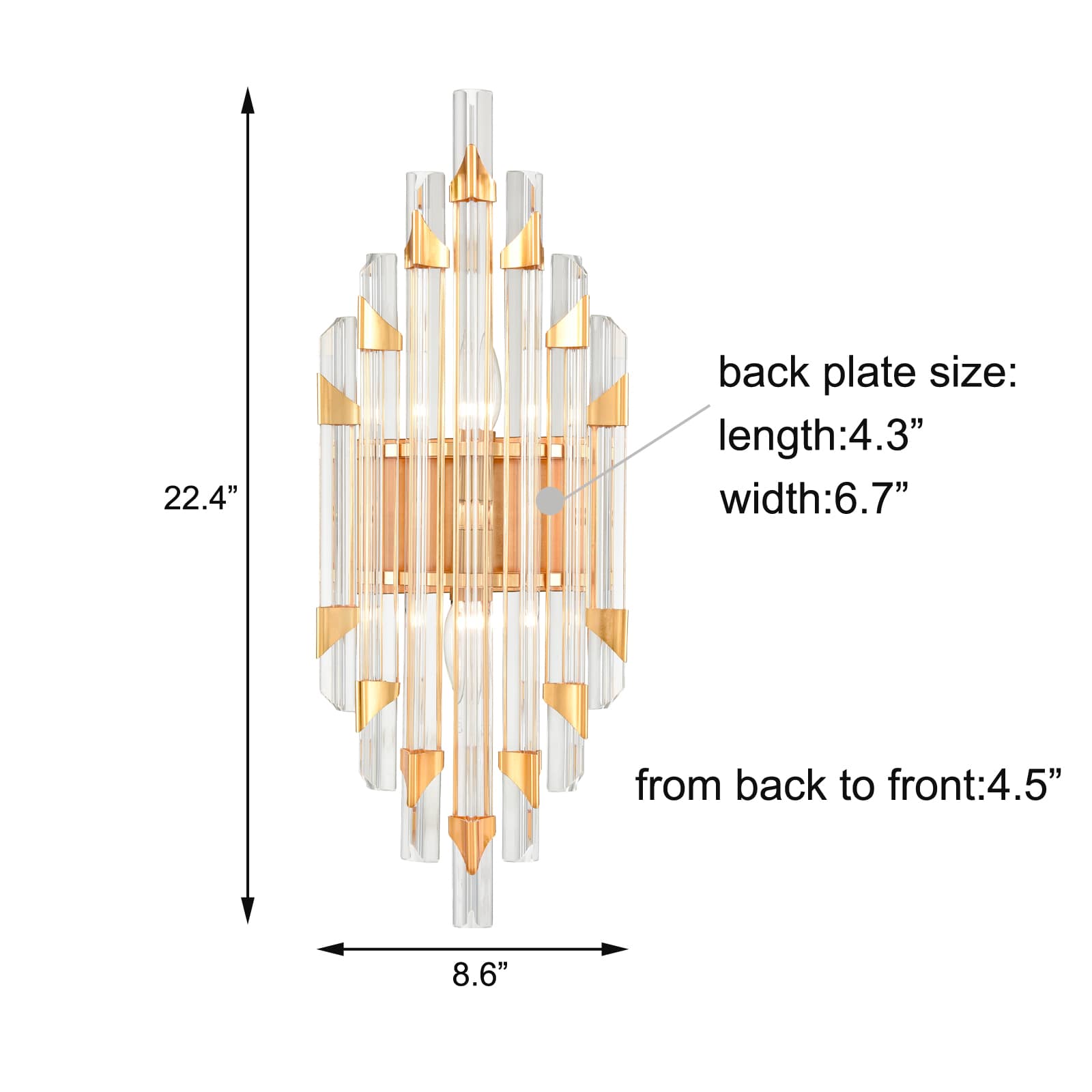 Mid-Century Modern Brass Crystal Wall Sconce 2-Light