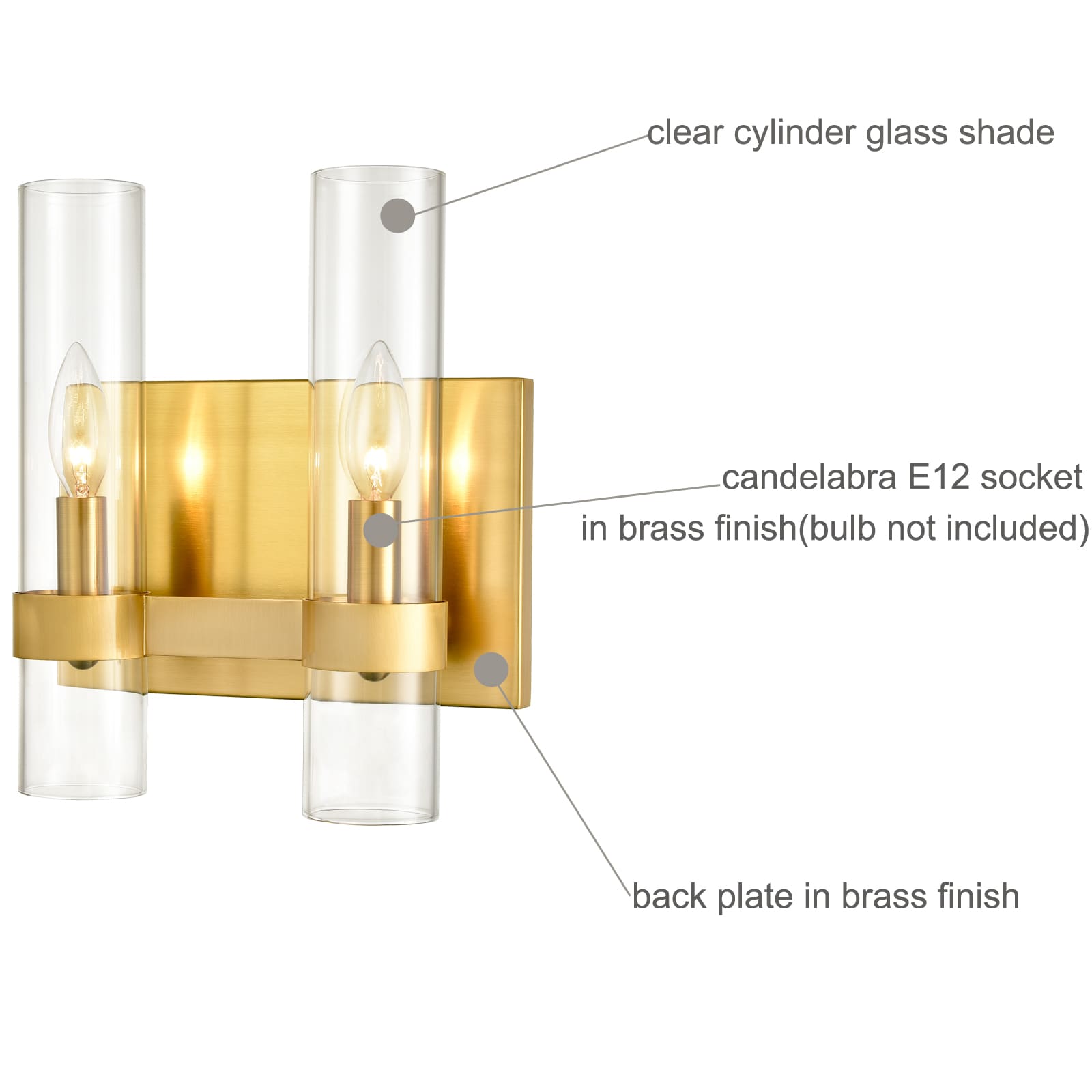 Modern Brass Wall Light with Clear Glass Bathroom Light Fixture