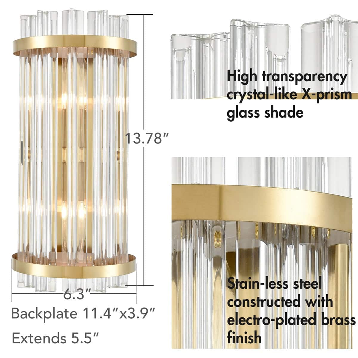 Modern Crystal Wall Sconces Brass Gold Wall Lights Fixture