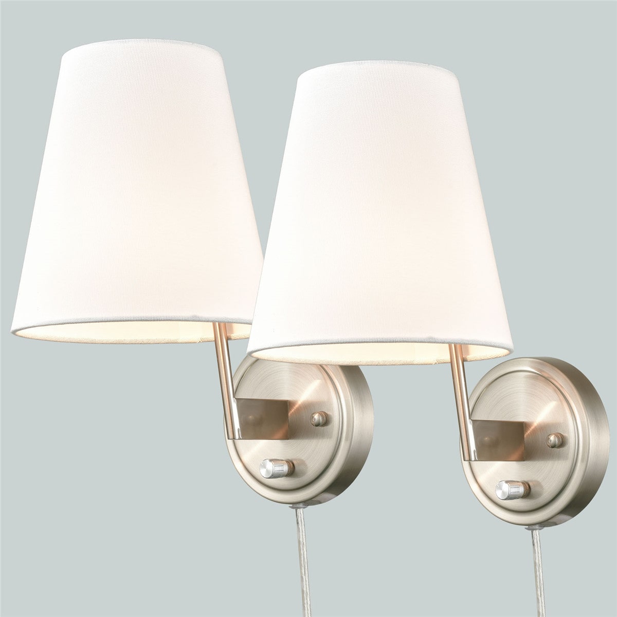 Modern Fabric Plug-in Wall Lamps Set of 2, Brushed Nickel