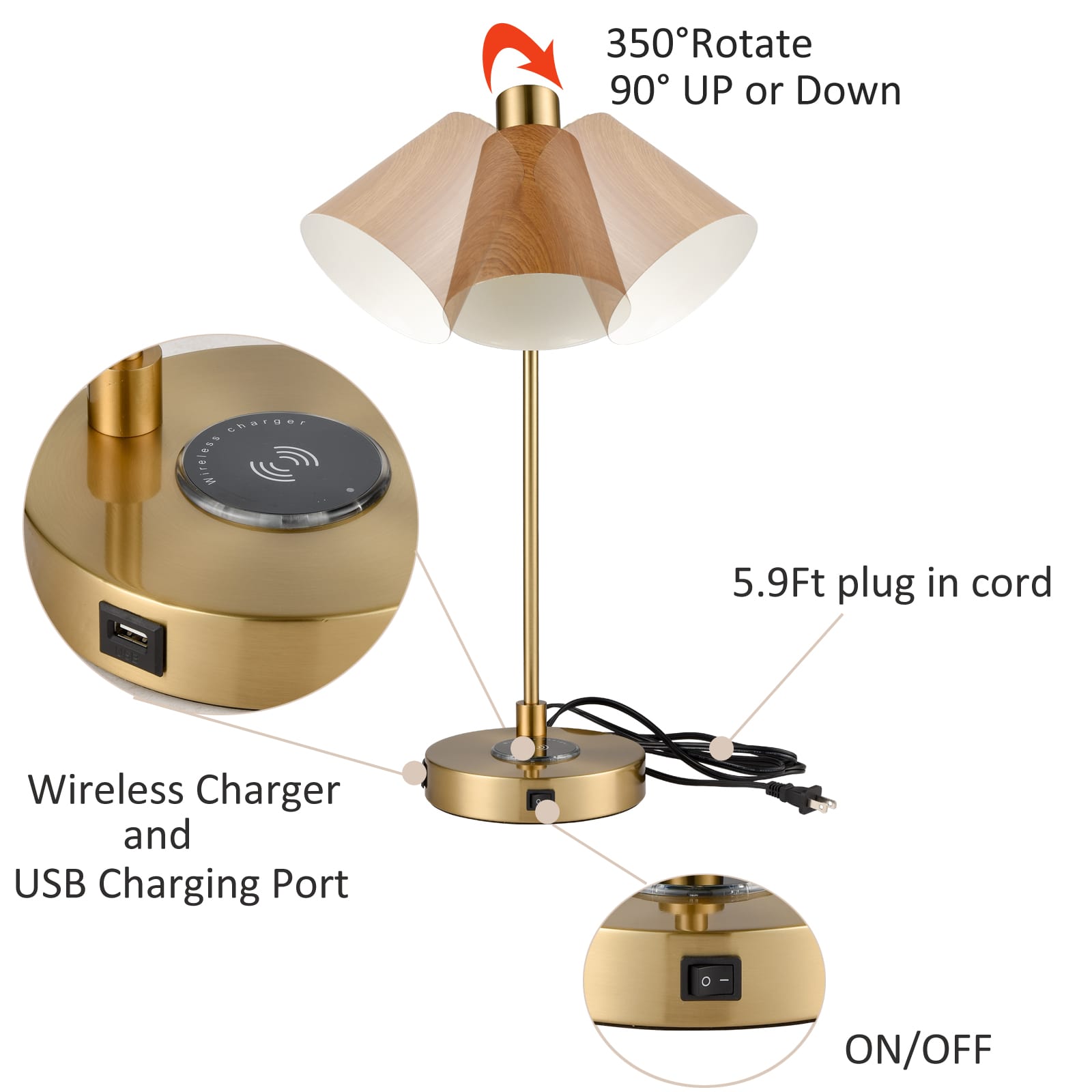 Modern Table Lamp with Wireless Charger and USB Charging Port