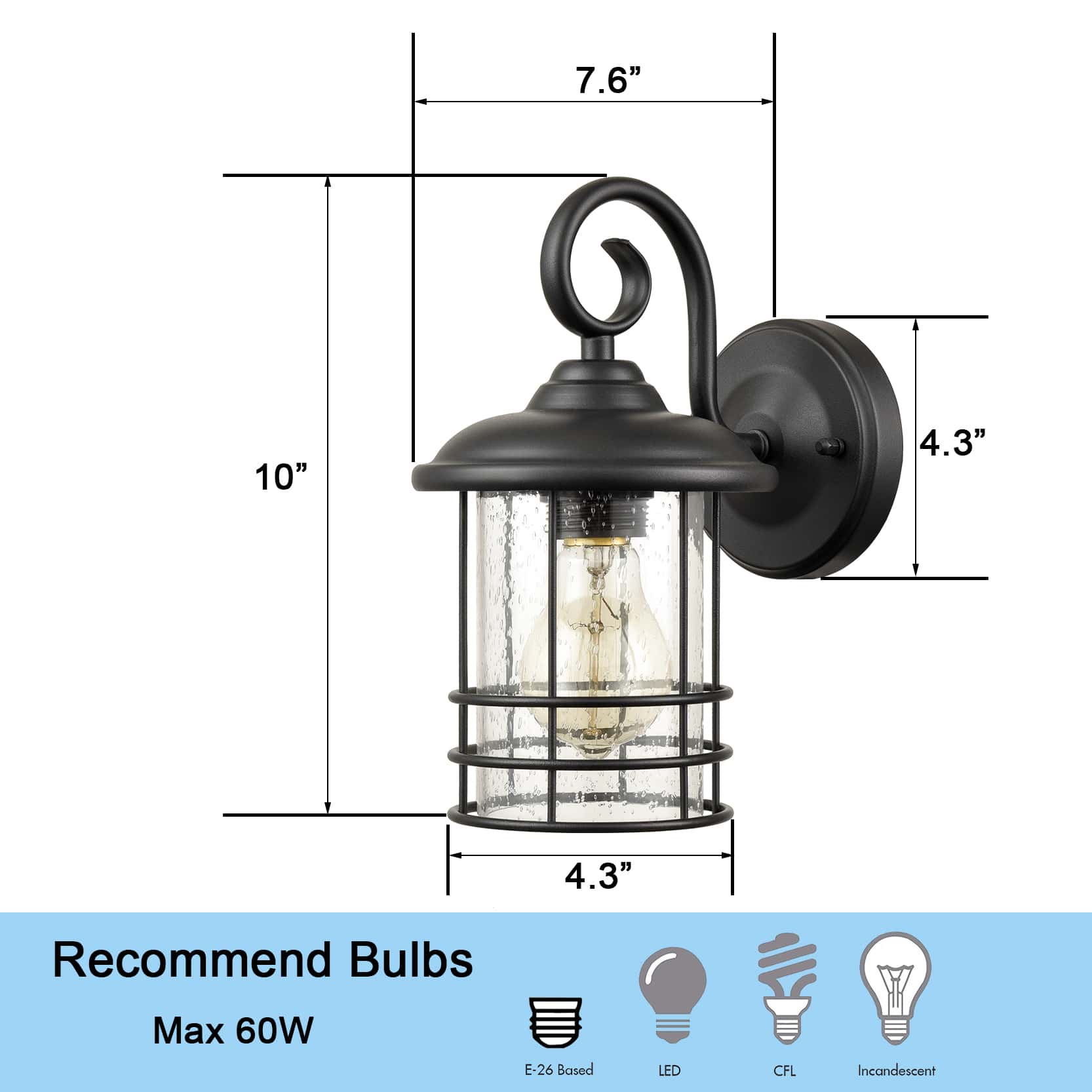 Industrial Outdoor/Indoor Wall Sconces Clear Seeded Glass
