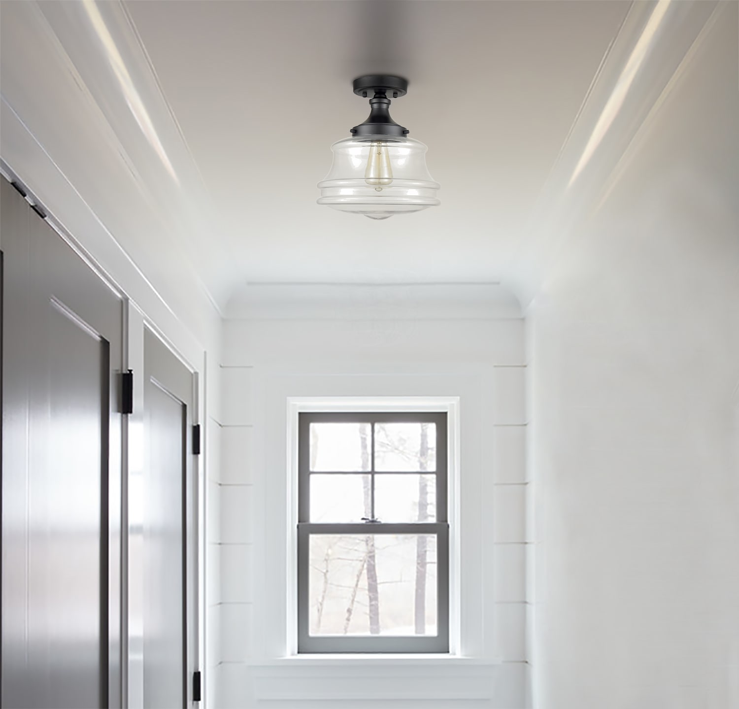 Black Glass Industrial Semi Flush Mount Ceiling Light for Hallway