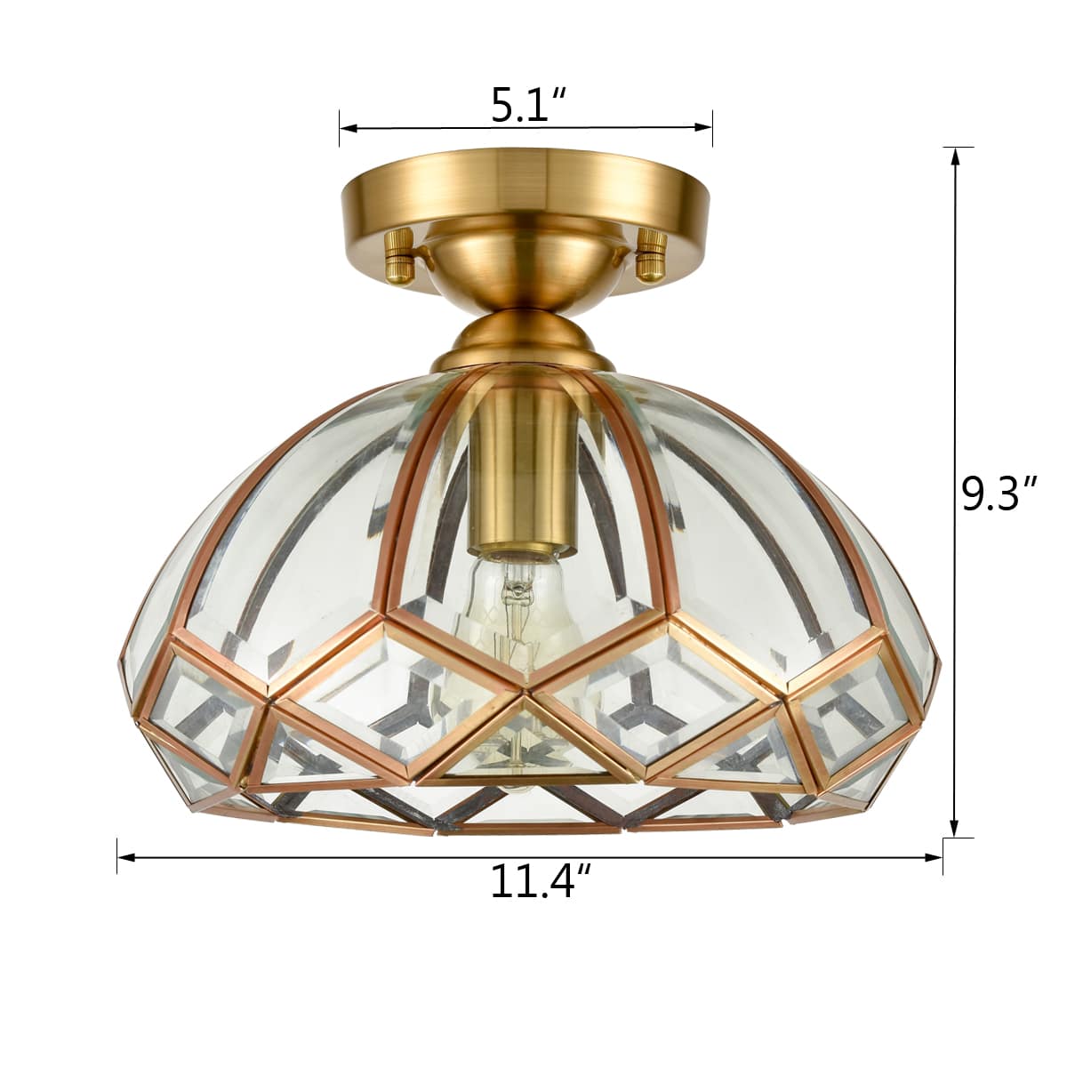 Dome-Shaped, Vintage, Glass Ceiling Light Fixture