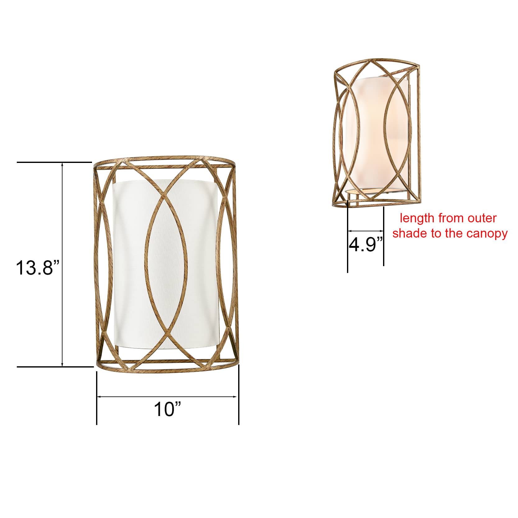 2-Light Vanity Modern Brass Metal Wall Sconce with Fabric Shade