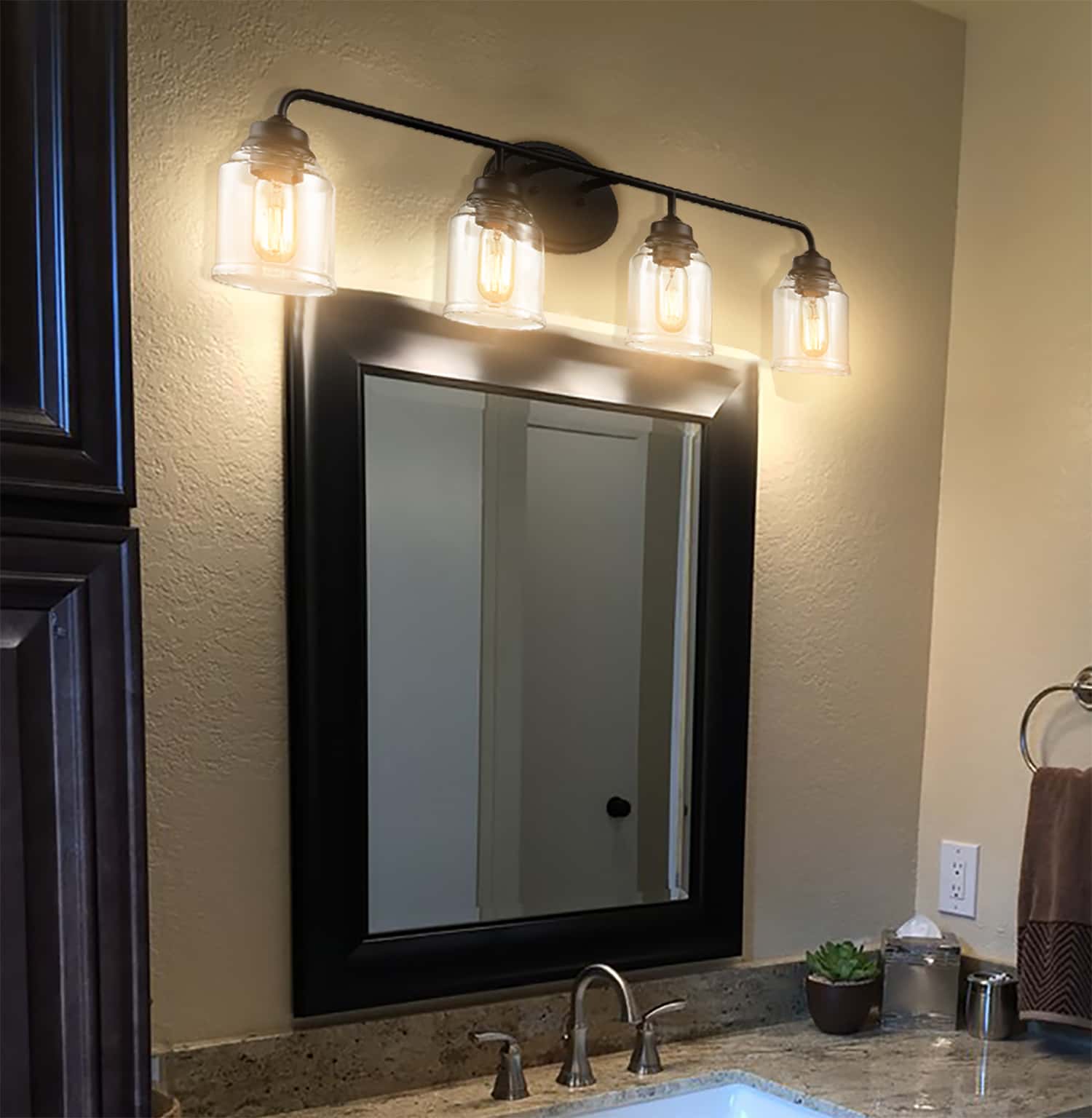 4-Light Wall Sconce Black Wall Light Fixture for Bathroom