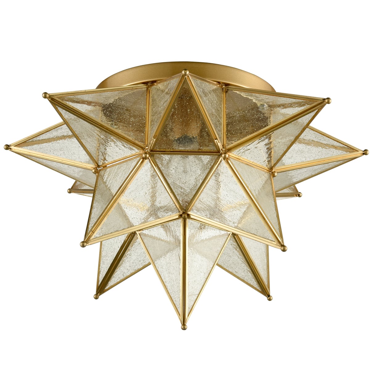 Brass Moravian Star Ceiling Light Seeded Glass 18-Inch