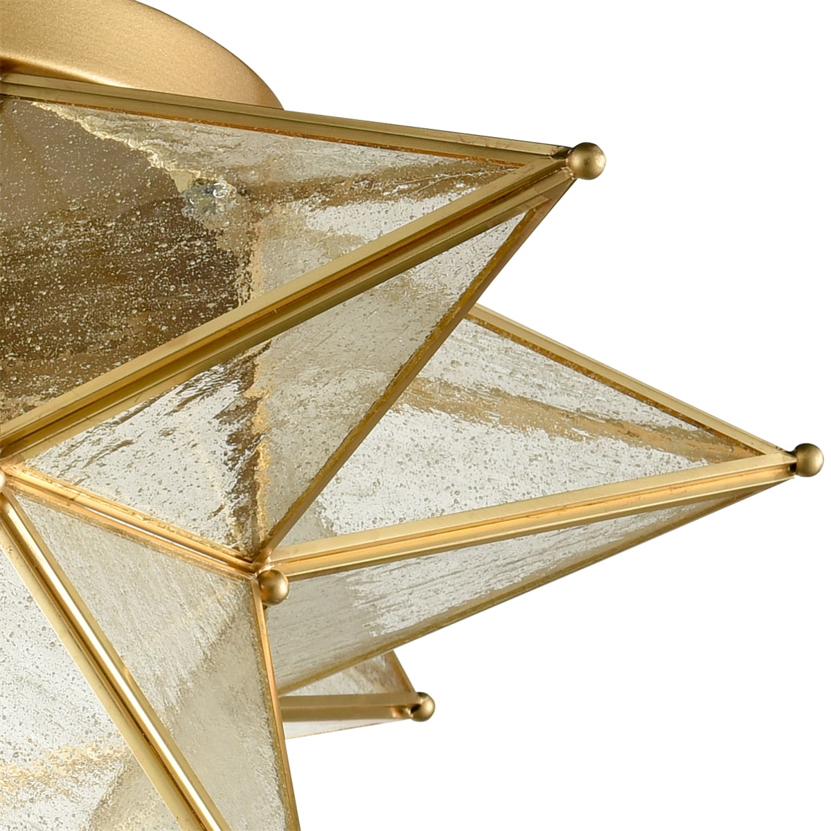 Brass Moravian Star Ceiling Light Seeded Glass 18-Inch