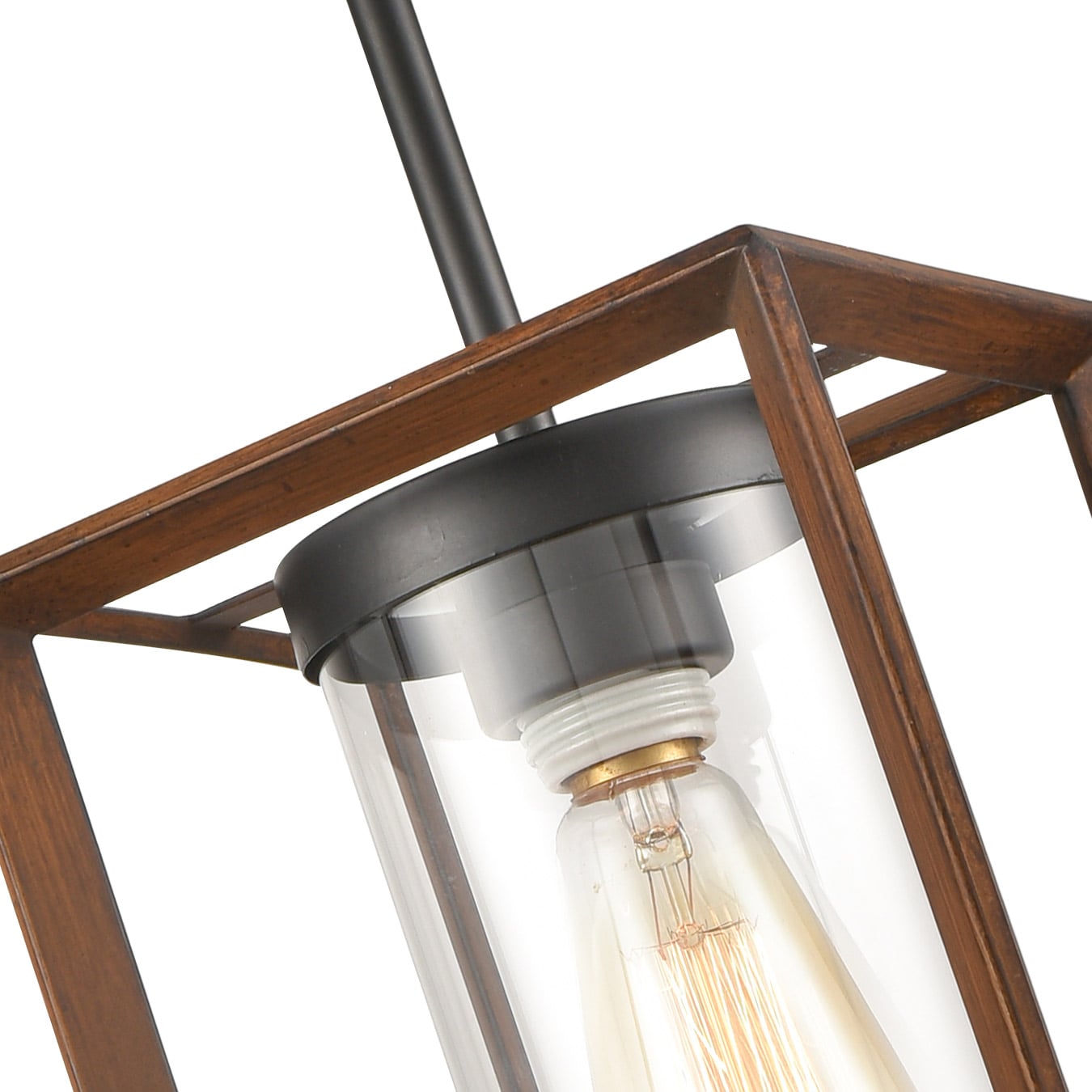 Farmhouse Wood Square Pendant Lights with Glass Shade
