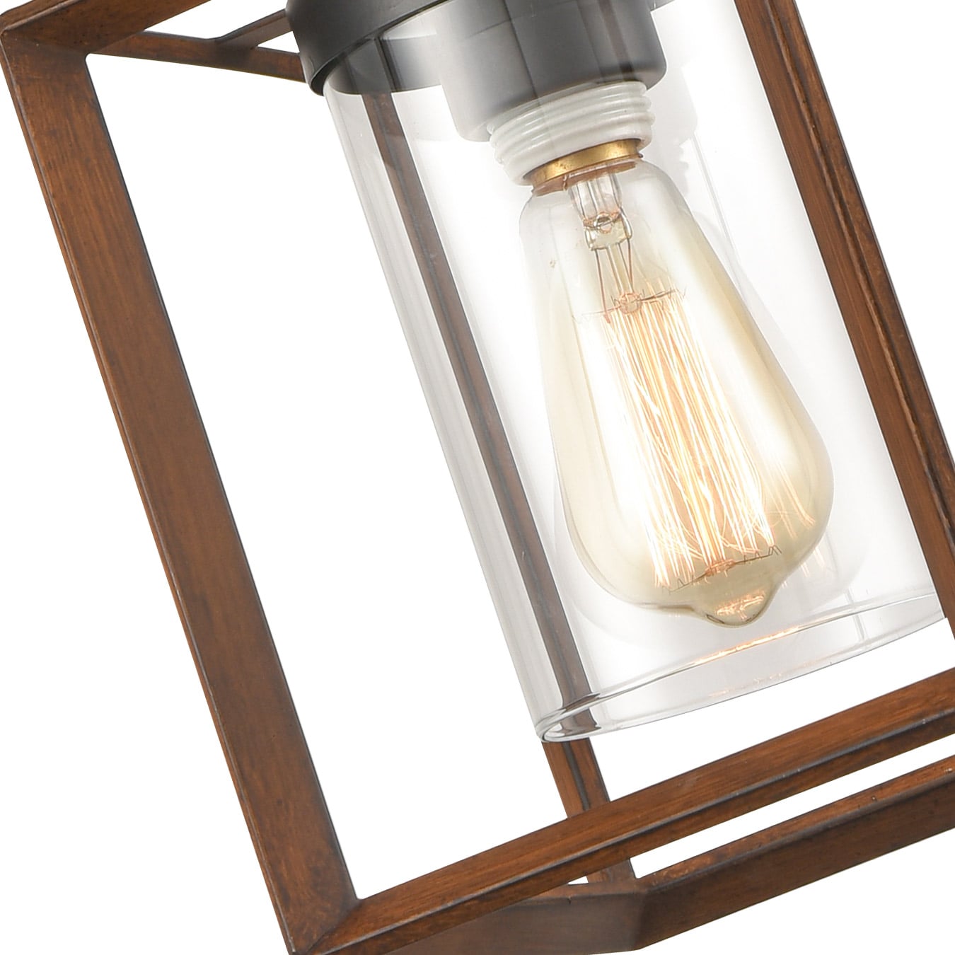 Farmhouse Wood Square Pendant Lights with Glass Shade