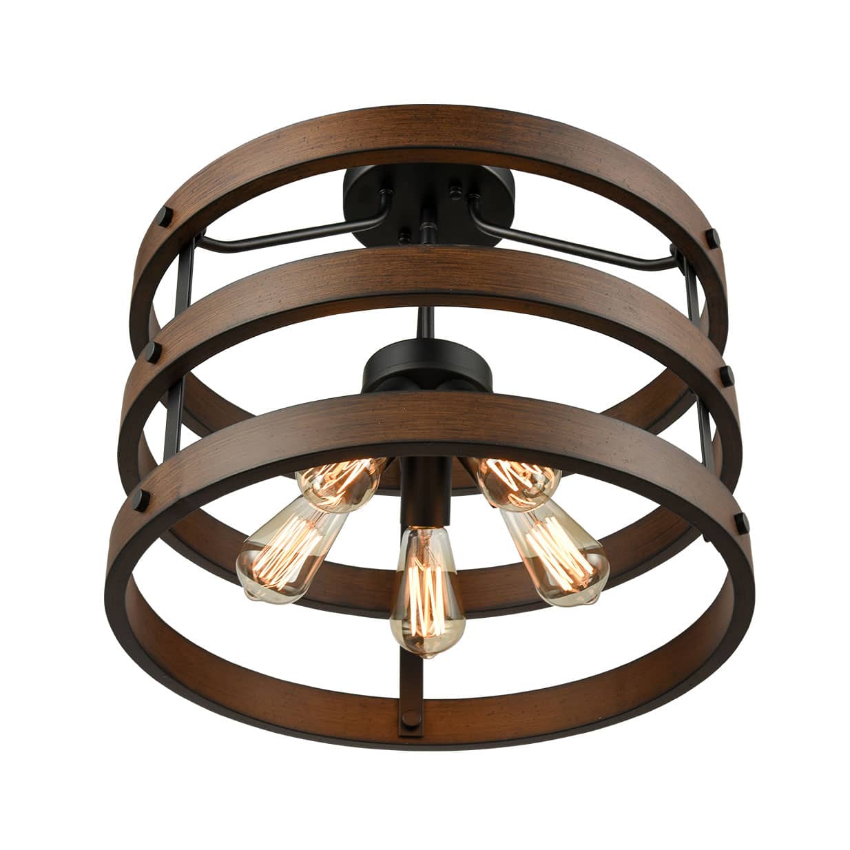 Industrial Circular Round Wood Ceiling Lights Flush Mount