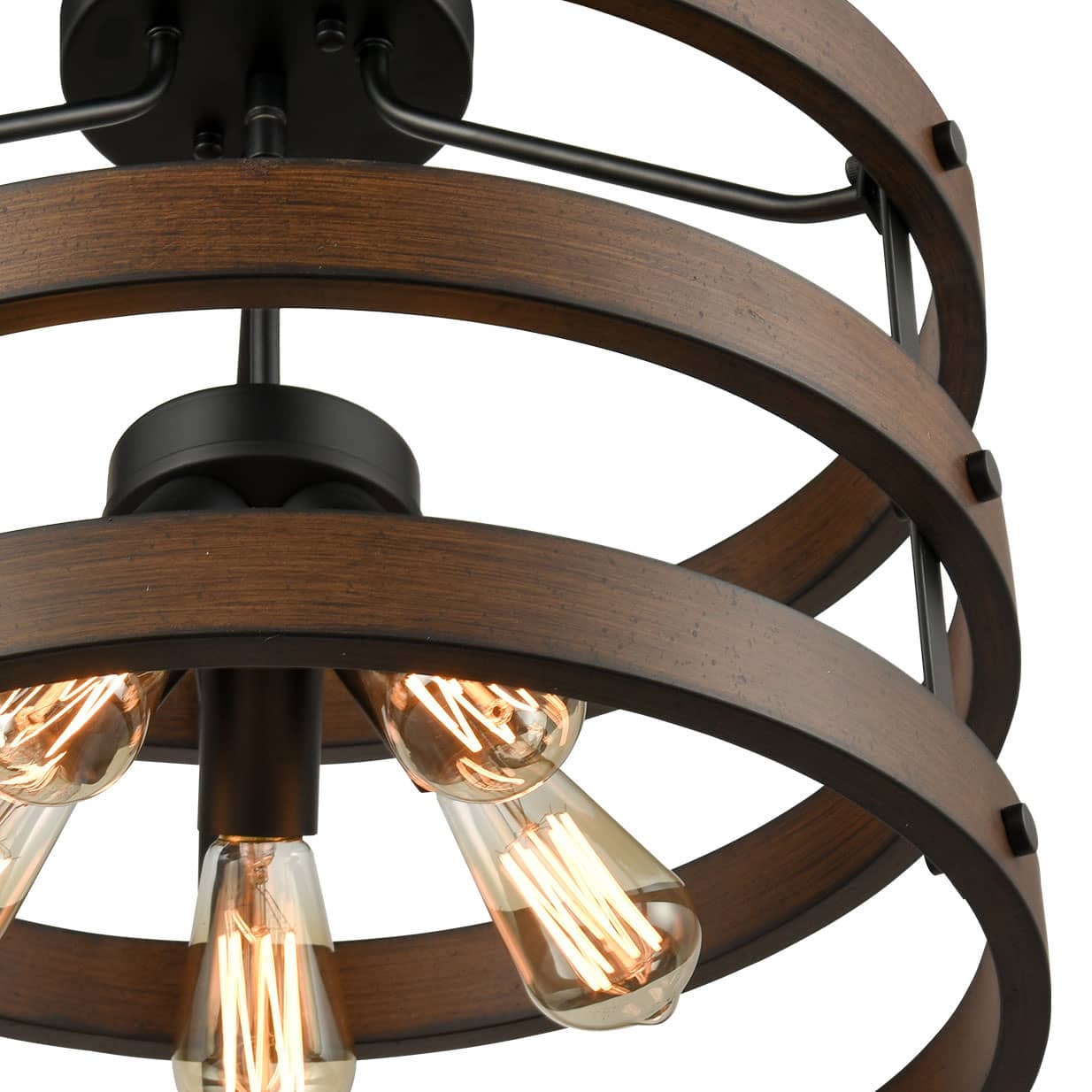 Industrial Circular Round Wood Ceiling Lights Flush Mount
