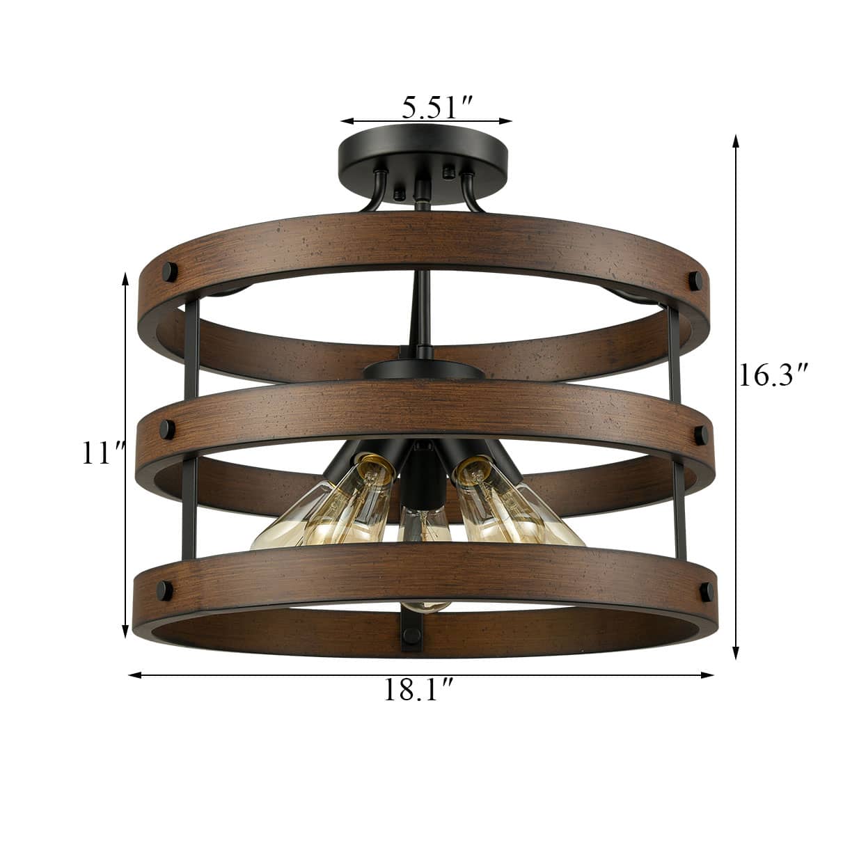 Industrial Circular Round Wood Ceiling Lights Flush Mount