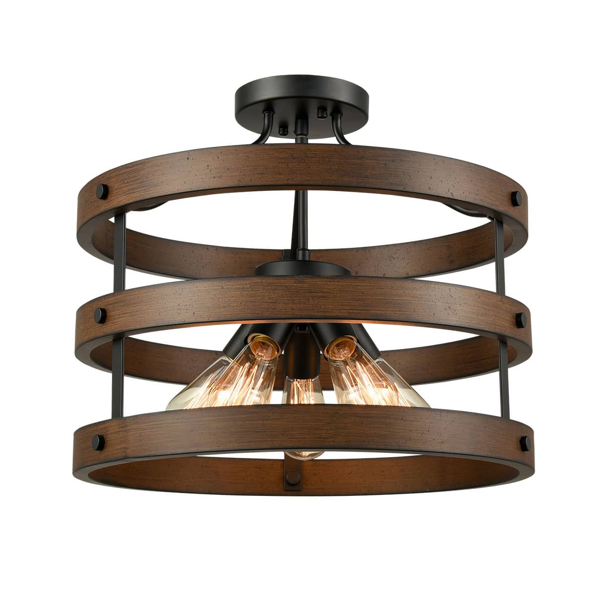 Industrial Circular Round Wood Ceiling Lights Flush Mount