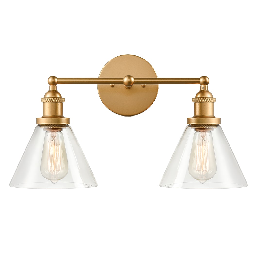 Modern Brass Wall Sconce 2 Light Glass Bath Vanity Light
