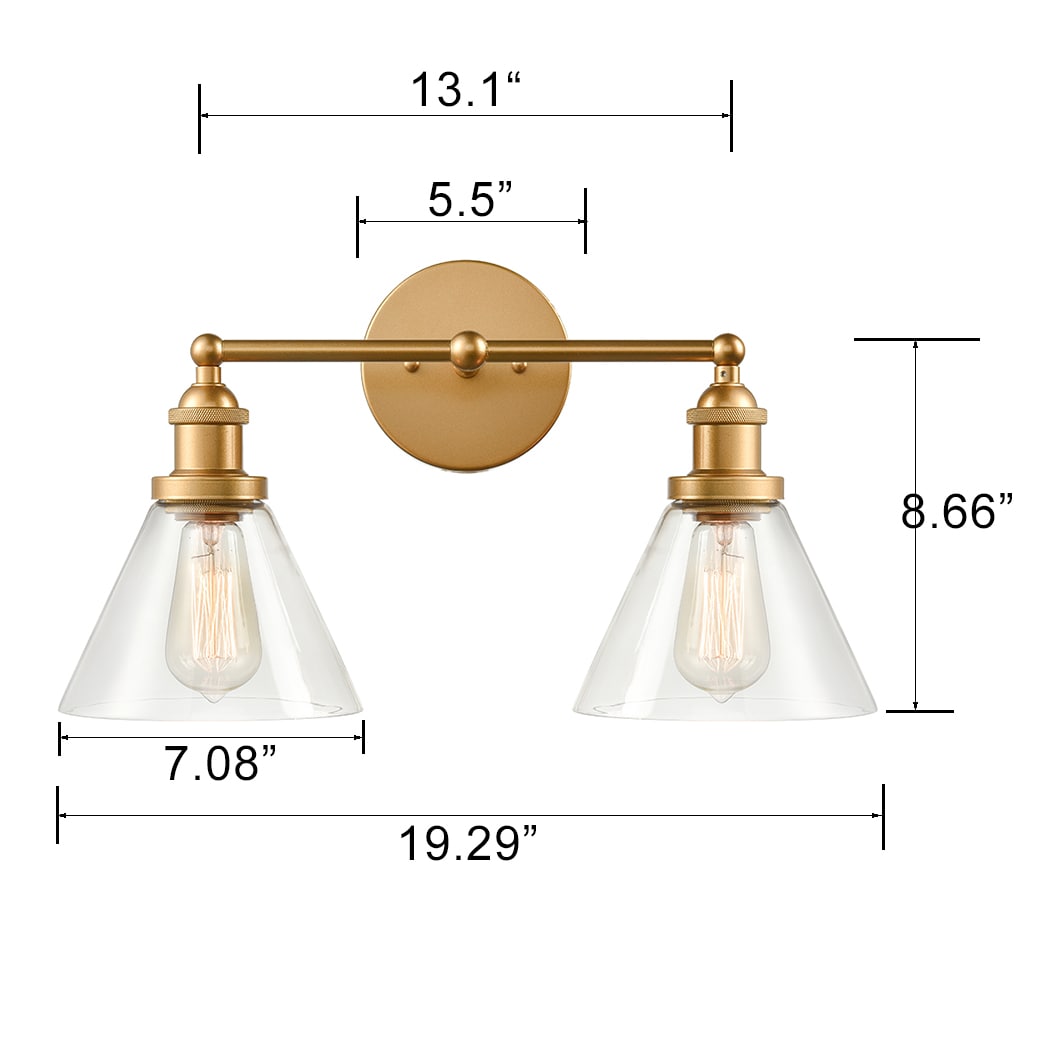 Modern Brass Wall Sconce 2 Light Glass Bath Vanity Light