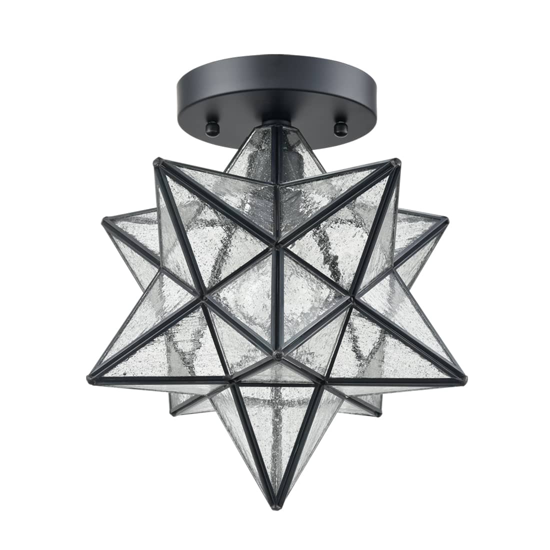Industrial Moravian Star Ceiling Light with Seeded Glass 12 inches