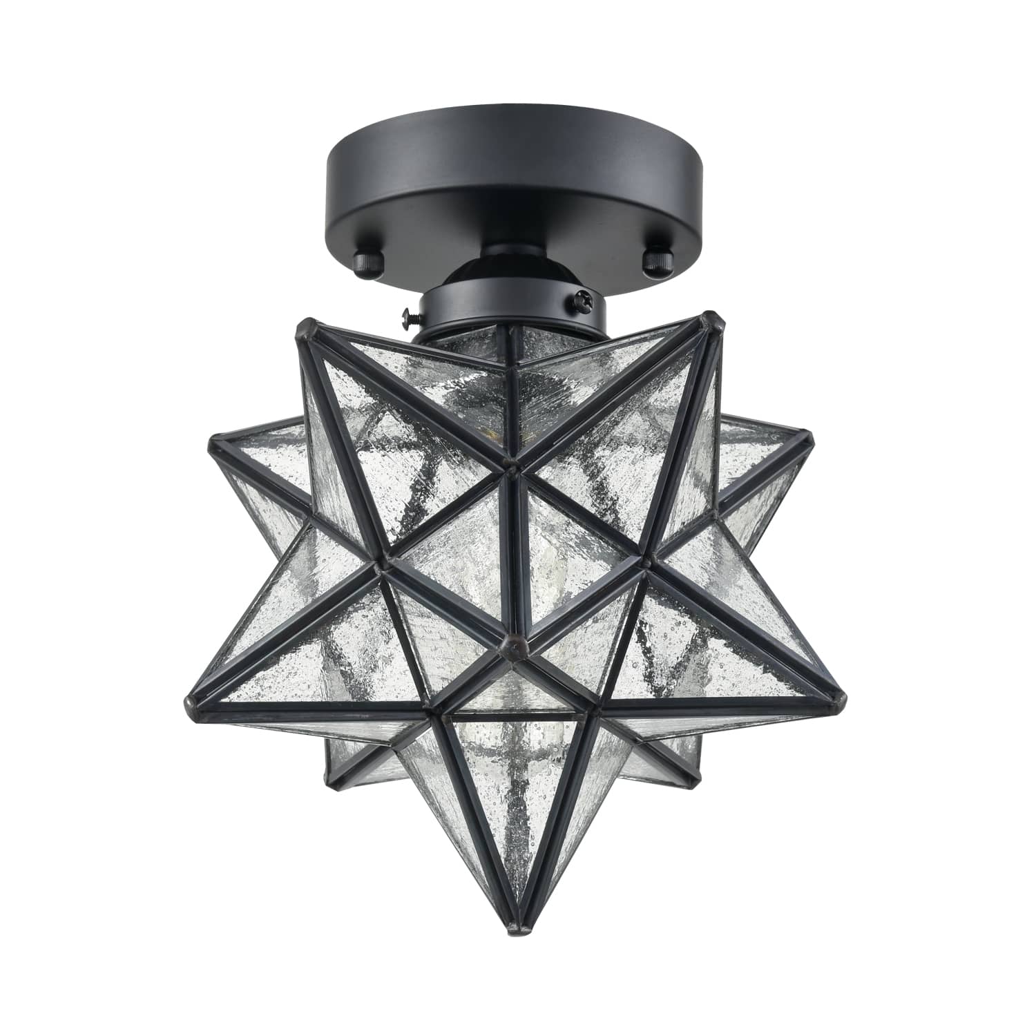 Industrial Moravian Star Ceiling Light with Seeded Glass 8 Inches