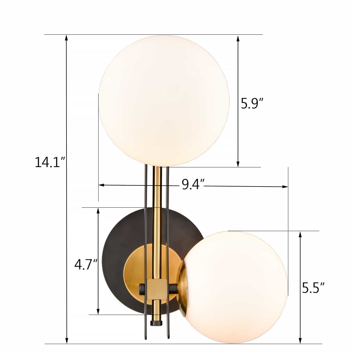 Mid Century Modern 2-Light Globe Wall Sconce with Milky Glass Shade