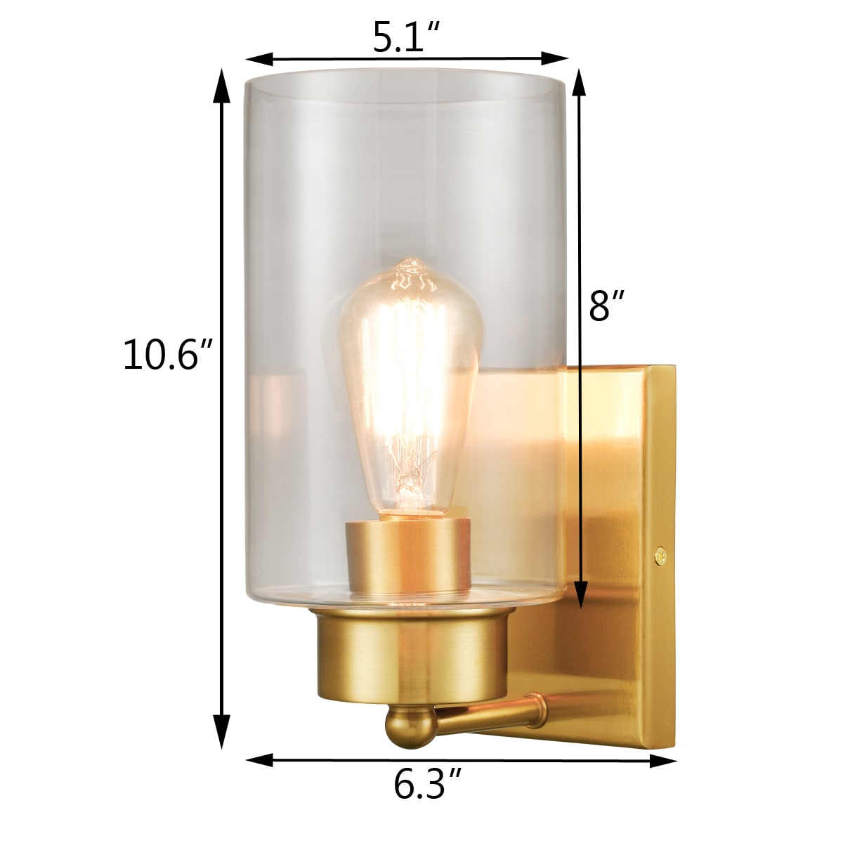 Modern 1-Light Wall Sconces Brass Wall Light with Clear Glass Shade