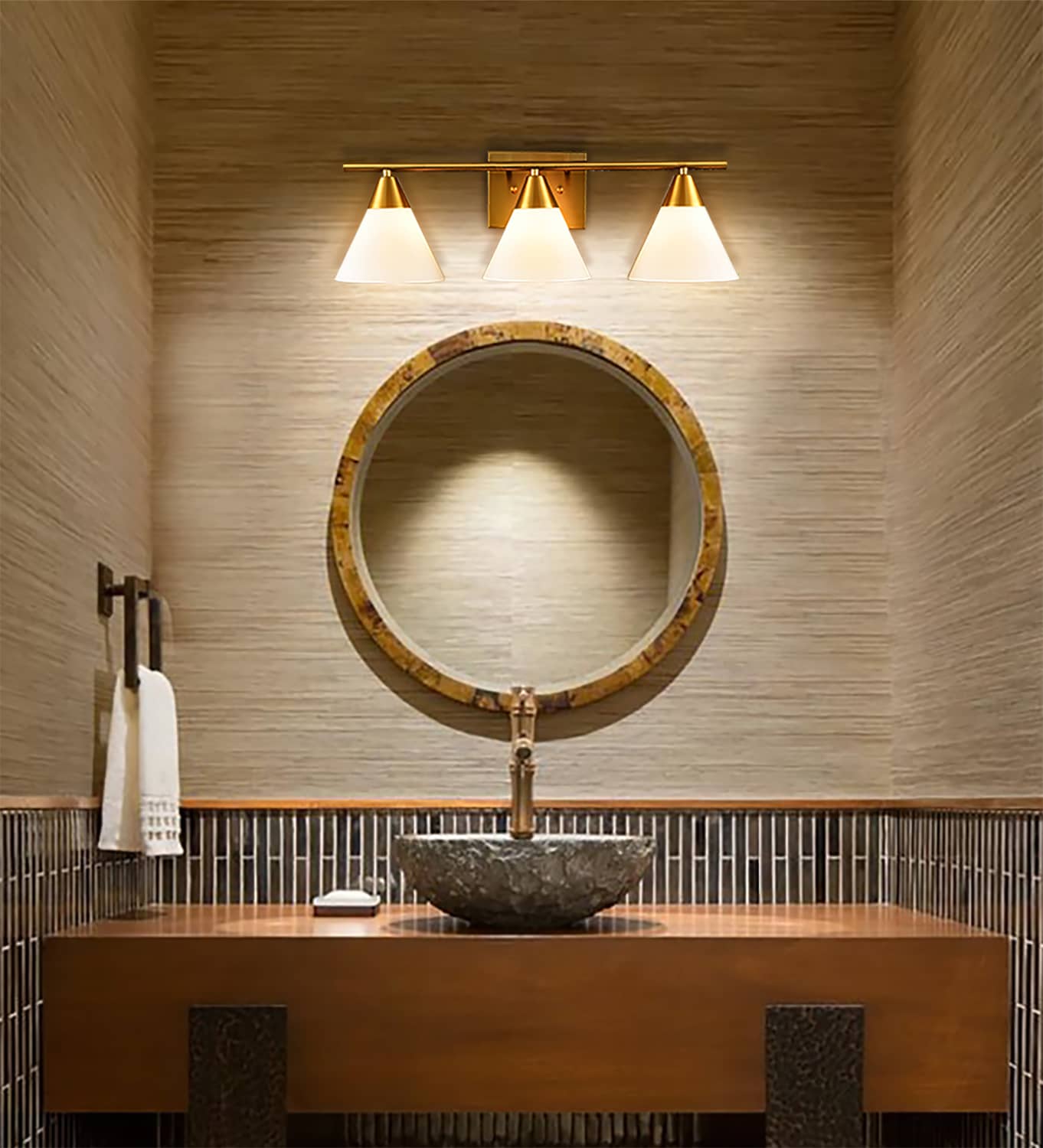 Modern Brass 3-Light Vanity Light for Bathroom Opal Glass
