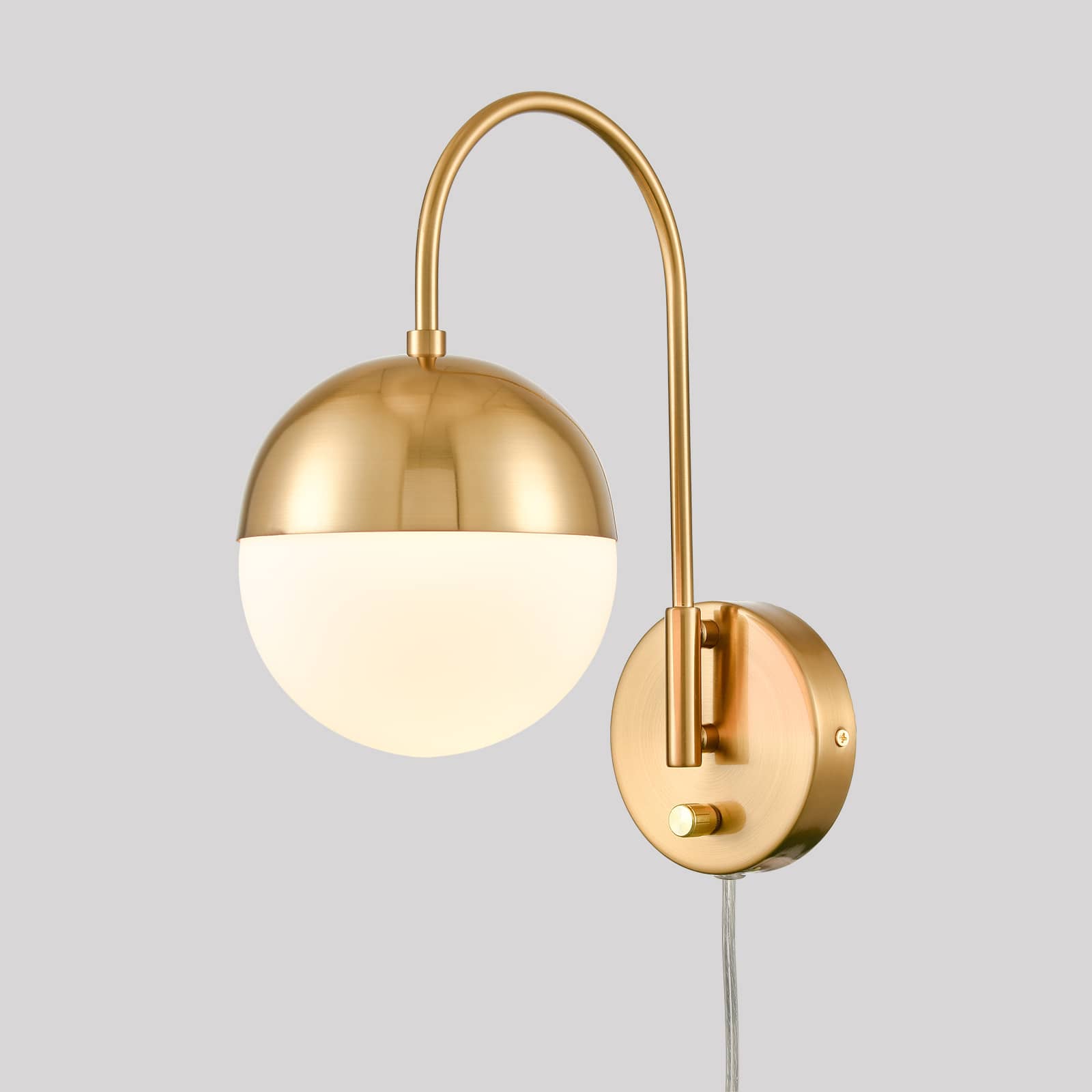 Modern Gold Wall Lamp Brass Finished Plug in Glass Wall Light
