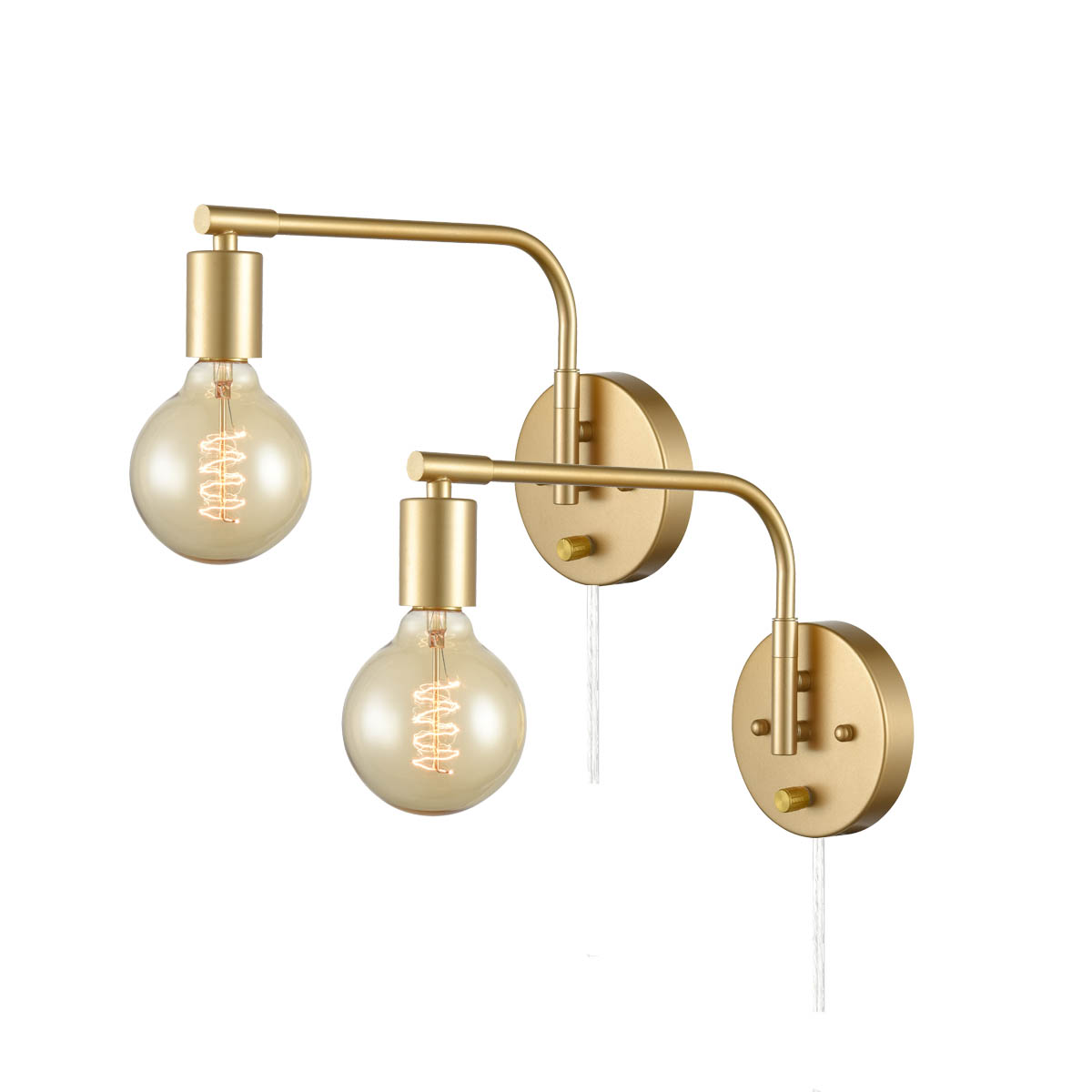 Modern Swing Arm Plug-in Wall Sconce Set of 2 Brass Light