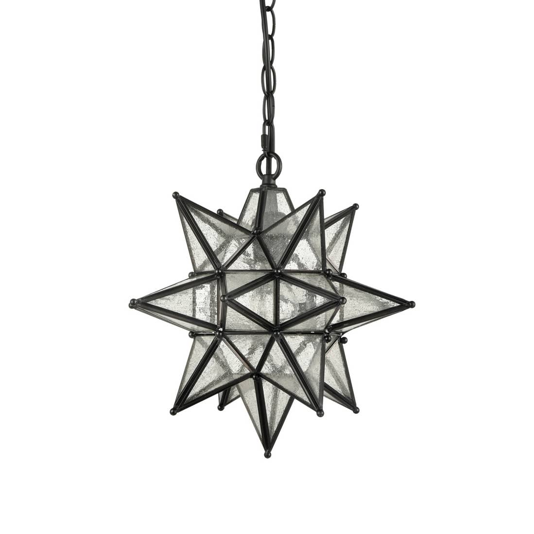 Moravian Star Pendant Light Chandelier Seeded Glass Black 13 Inches
