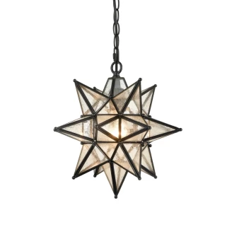 Moravian Star Pendant Light Chandelier Seeded Glass Black 13 Inches