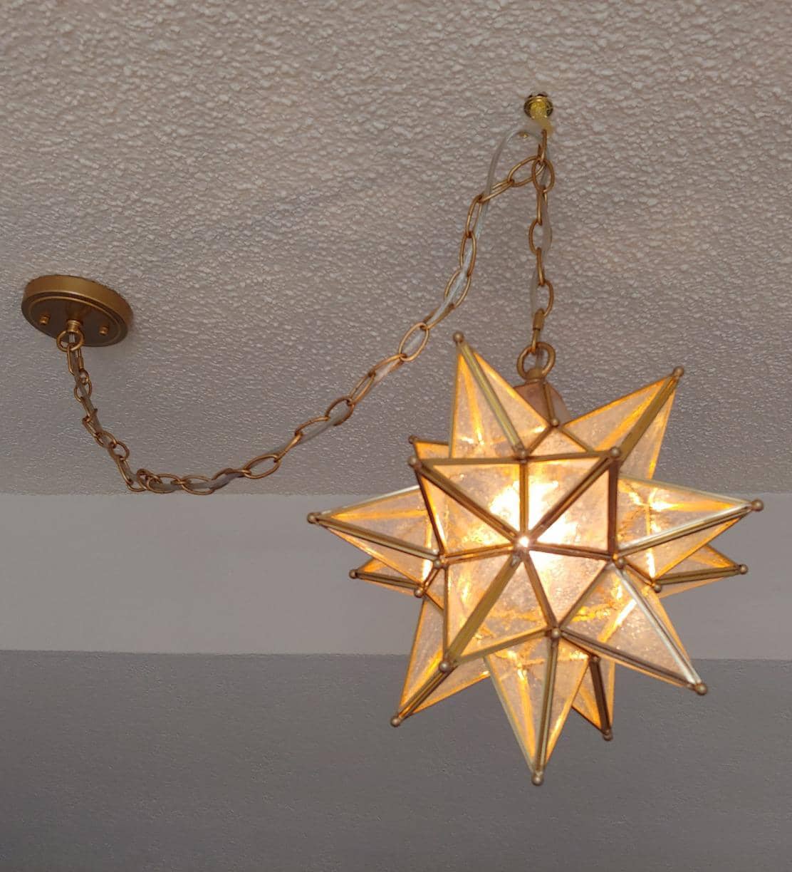 Moravian Star Pendant Chandelier Seeded Glass Gold Light 13 Inches