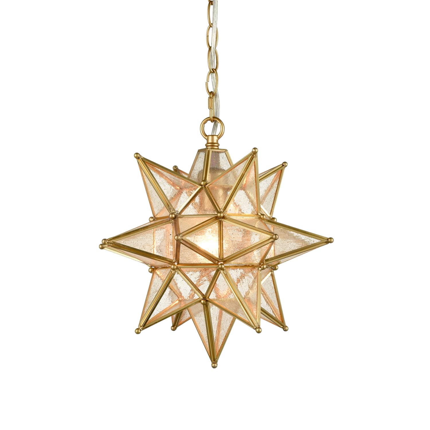 Moravian Star Pendant Chandelier Seeded Glass Gold Light 13 Inches