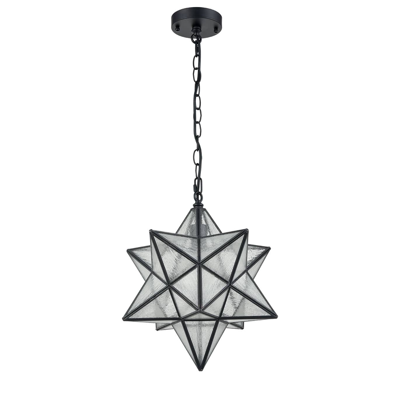 Moravian Star Pendant Light Seeded Glass Shade, 16 inches