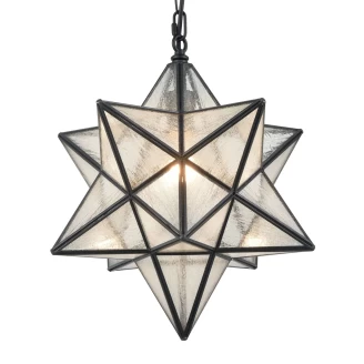 Moravian Star Pendant Light Seeded Glass Shade, 16 inches