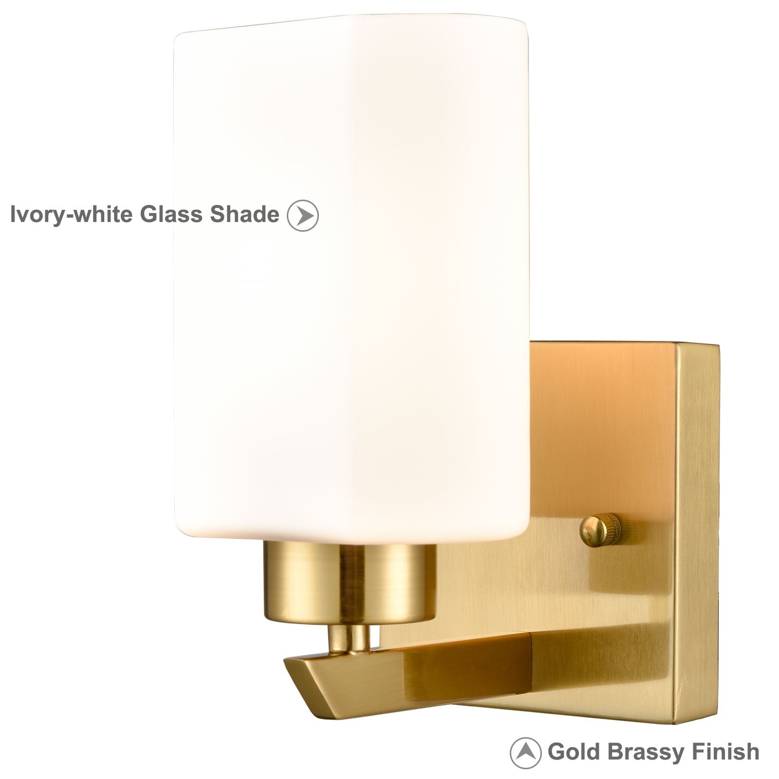 Modern Milky White Glass Gold Rounded rectangle Vanity Wall Sconces Fixtures Set of 2
