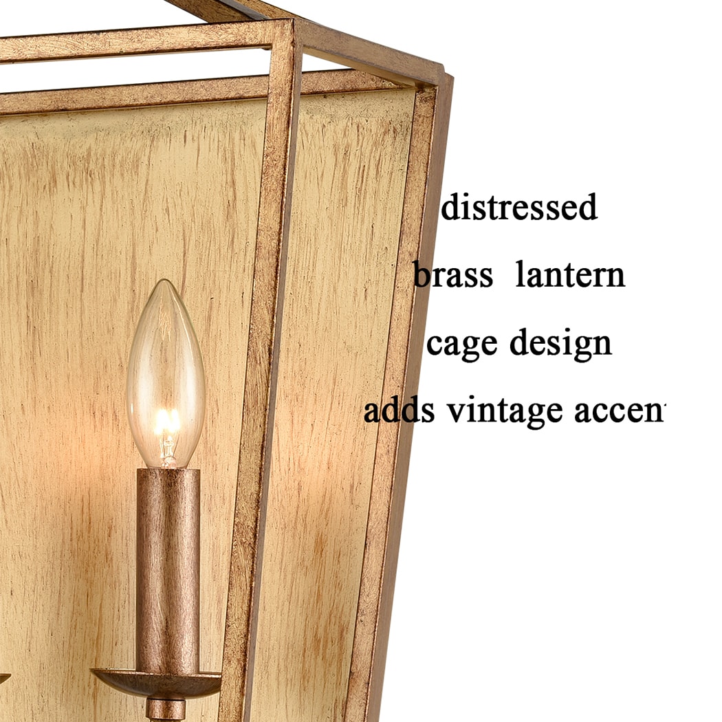 Antique Lantern Cage Wall Sconce Distressed Brass Lamp