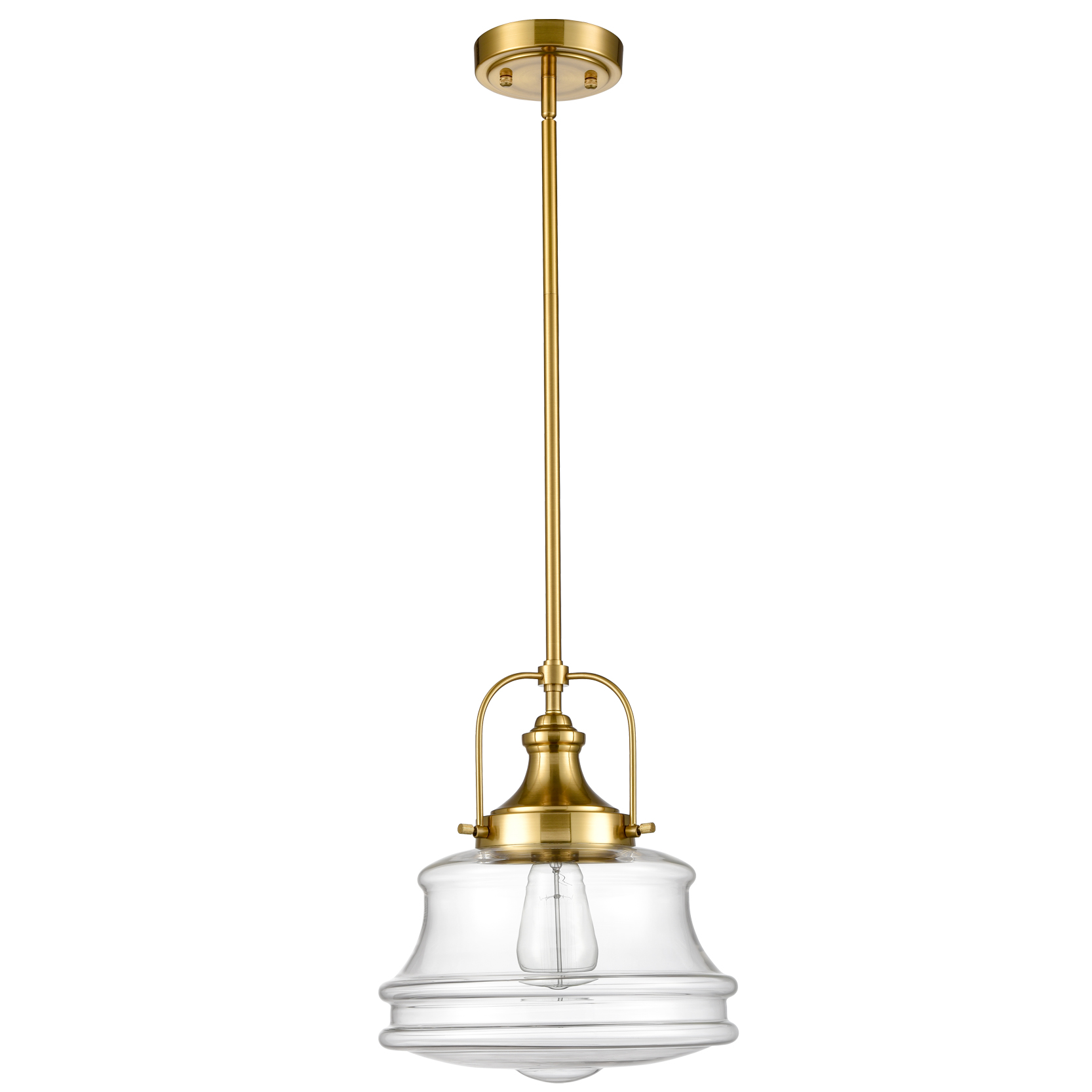 Modern Schoolhouse Brass Gold Pendant Light Fixture