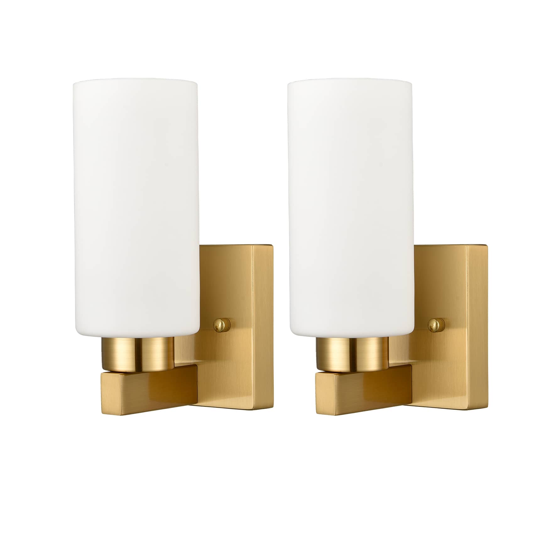 Bathroom Modern Brass Wall Light Milky White Cylinder Glass Set of 2