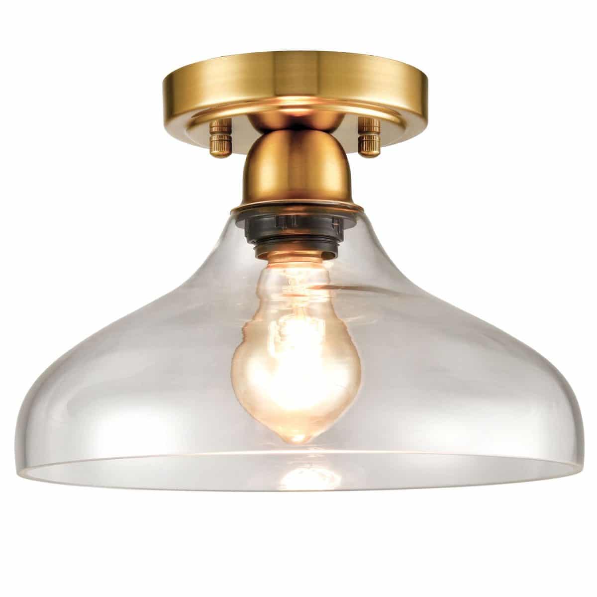 Contemporary Metal Glass Ceiling Light Brass 1-Light Pendant Light