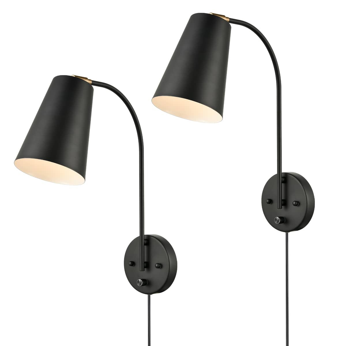 Industrial Bedroom Plug-in Wall Lights Swing Arm Wall Lamps Set of 2