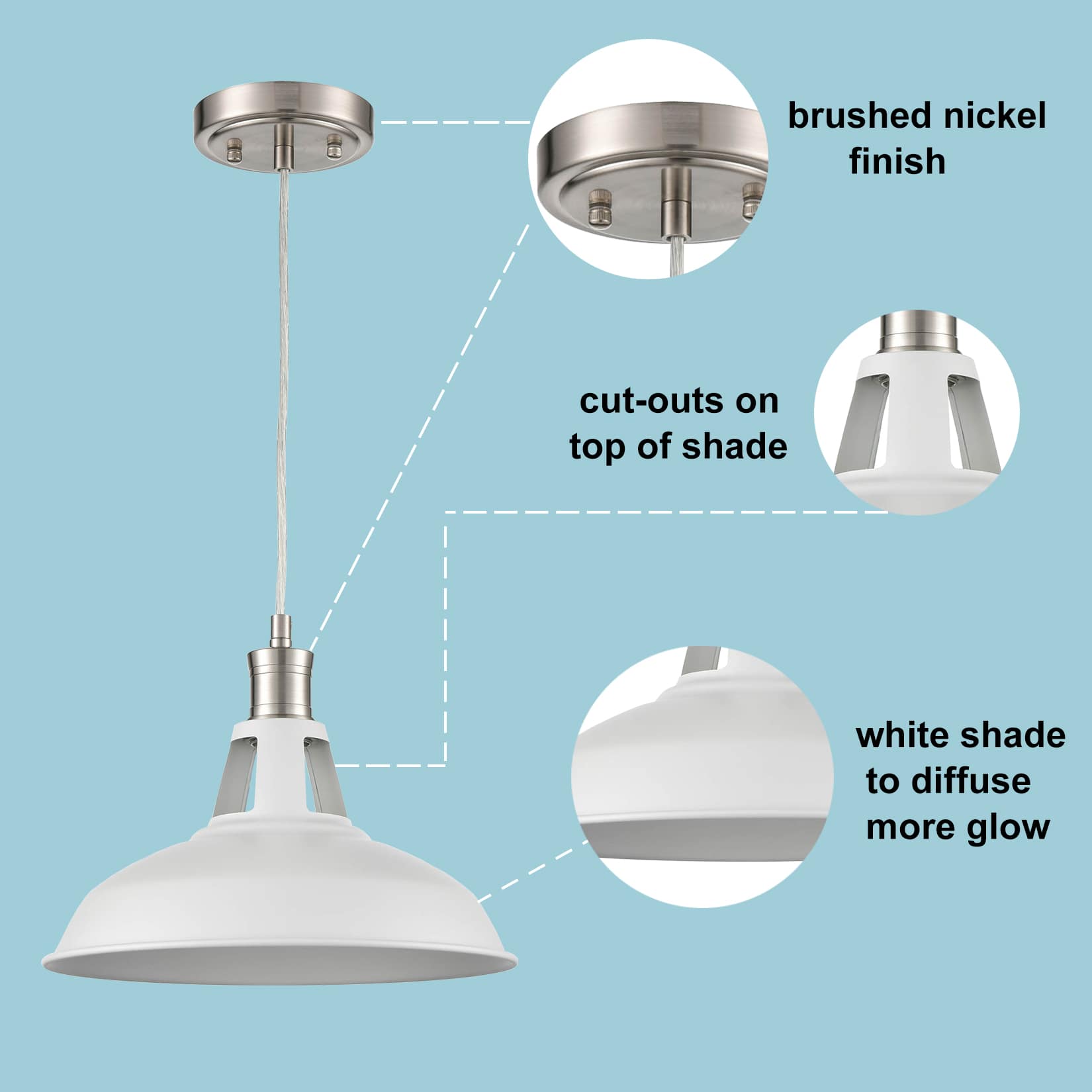 Industrial Pendant Light Brushed Nickel Barn Shade- 1-Light Loft Fixture