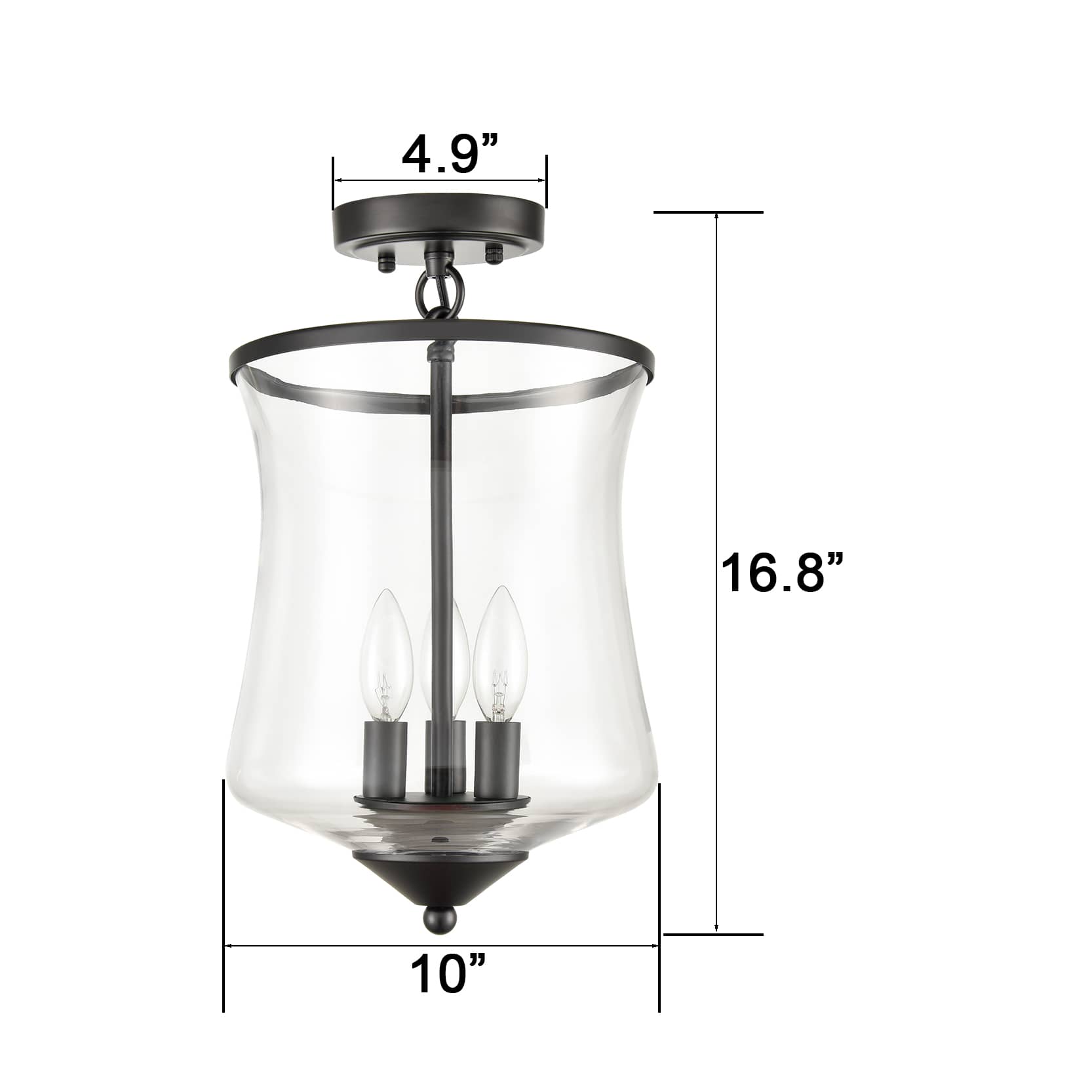 Industrial Semi Flush Mount Ceiling Light Clear Glass Shade with Black Finish
