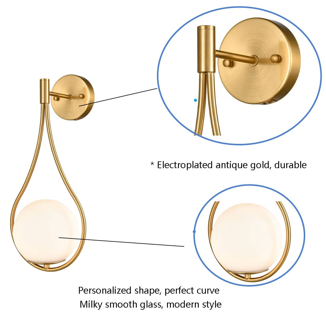 Modern Globe Brass Wall Sconce with Opal Glass Shade