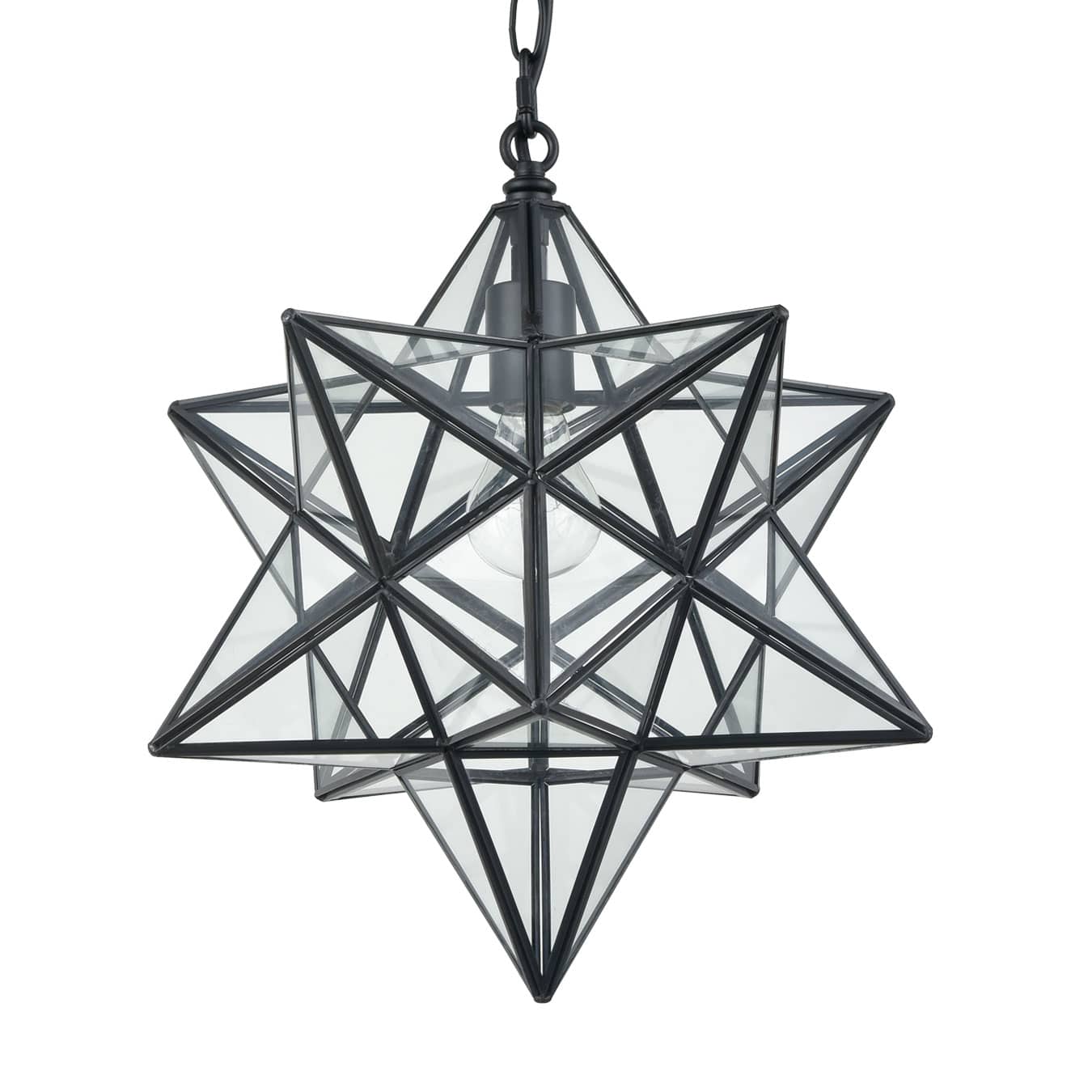 Modern Moravian Star Pendant Light Clear Glass Shade, 16 Inches