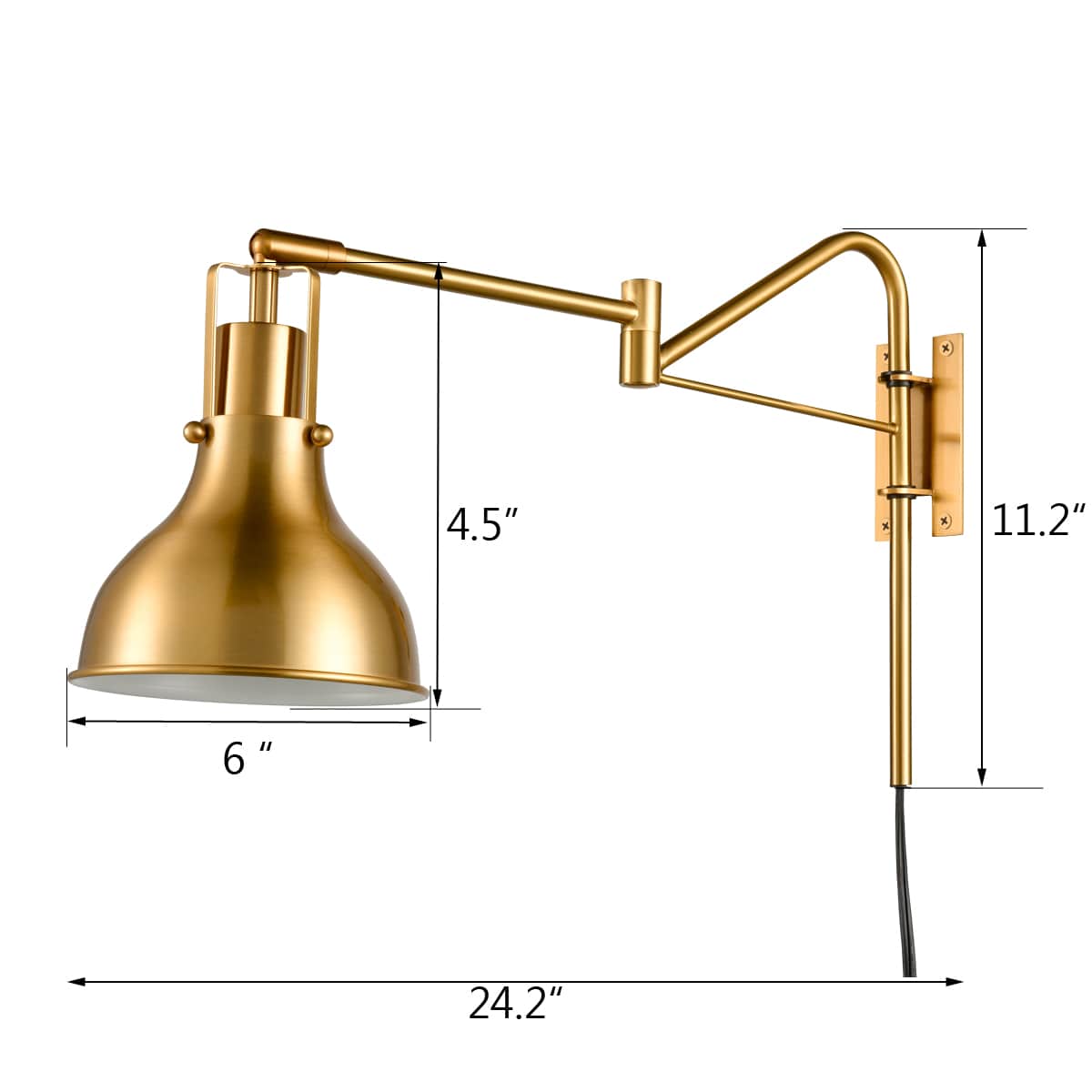 Plug-in Wall Sconces Set of Two Swing Arm Brass Wall Lamp