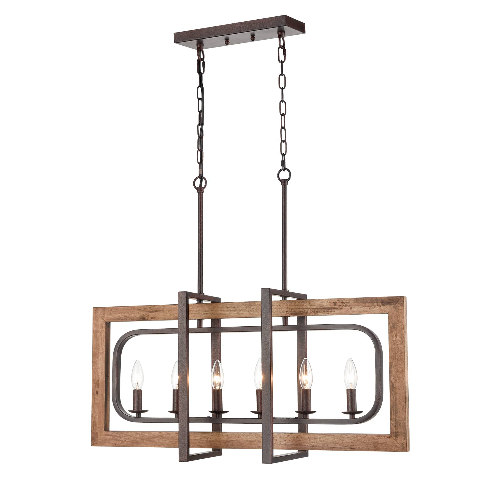6-Light Wood Pendant Chandelier for Dining Room Rust Brown