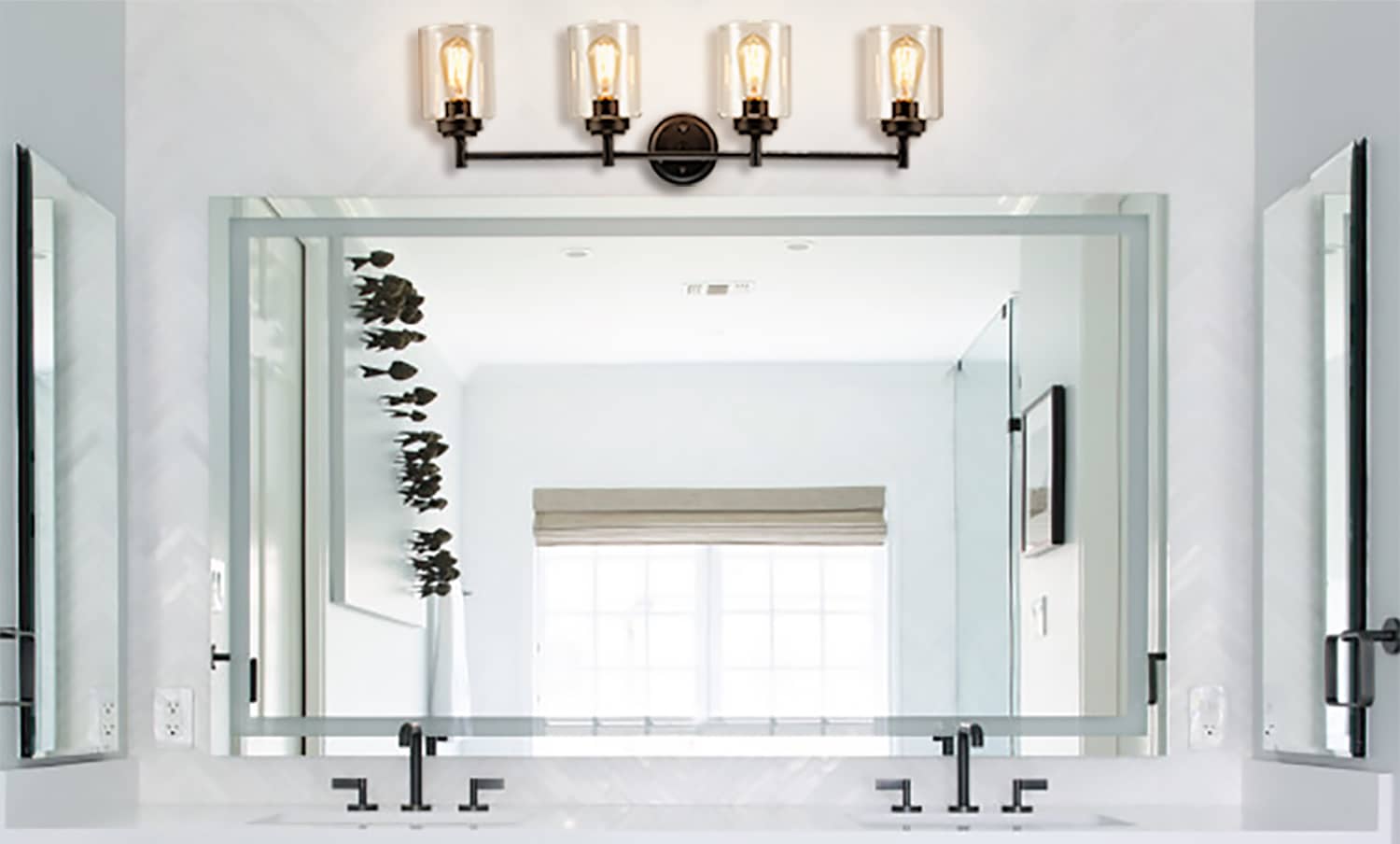 4-Light Bath Vanity Light Fixture Modern Black Wall Sconces