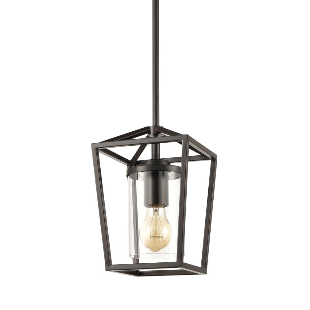 Black Cage Pendant Light with Mini Glass Cylinder Shade
