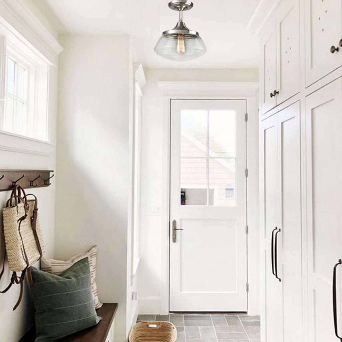 Modern Brushed Nickel Semi Flush Mount Ceiling Light