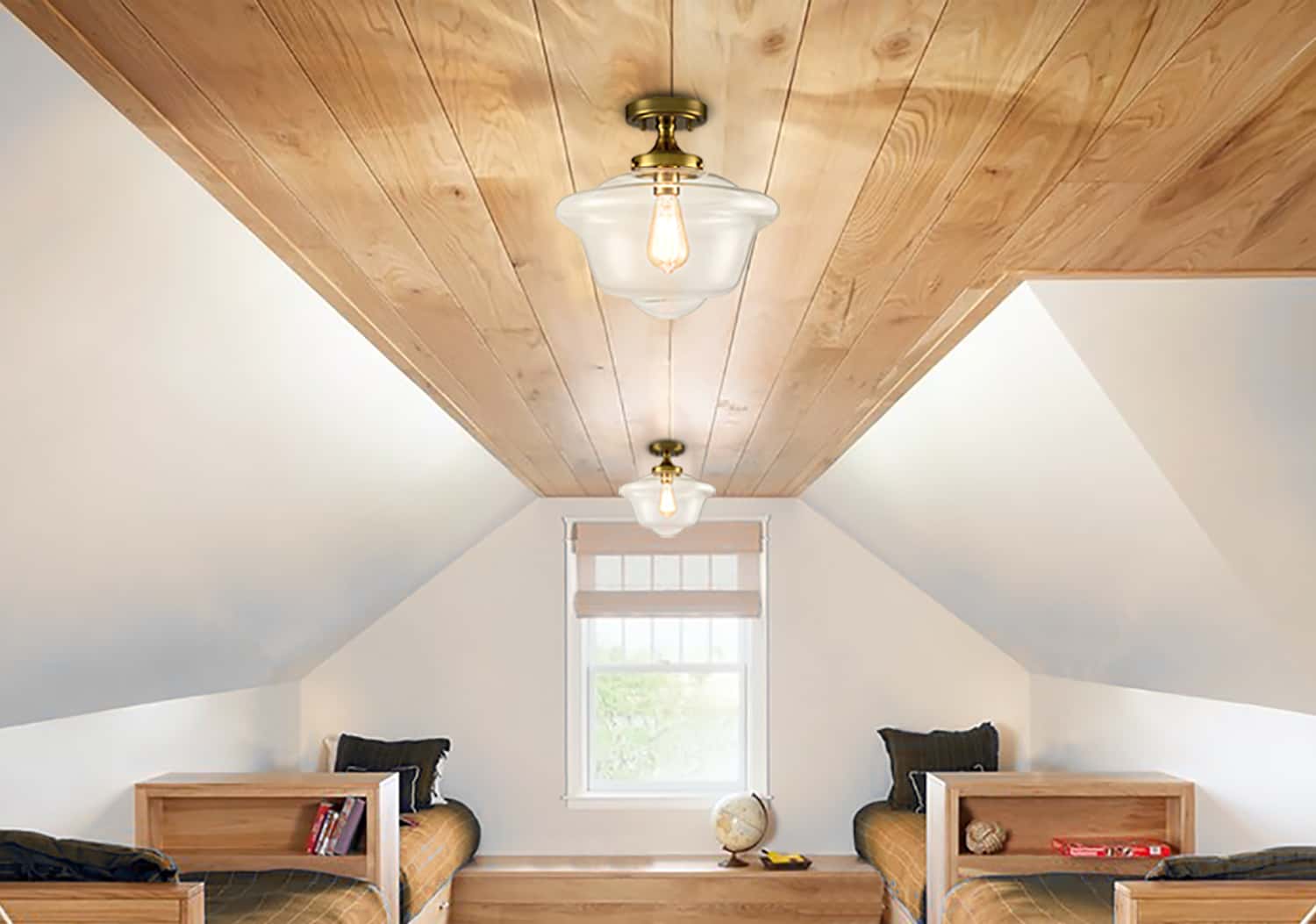 Modern Brass Glass Ceiling Light 1-Light Semi Flush Mount