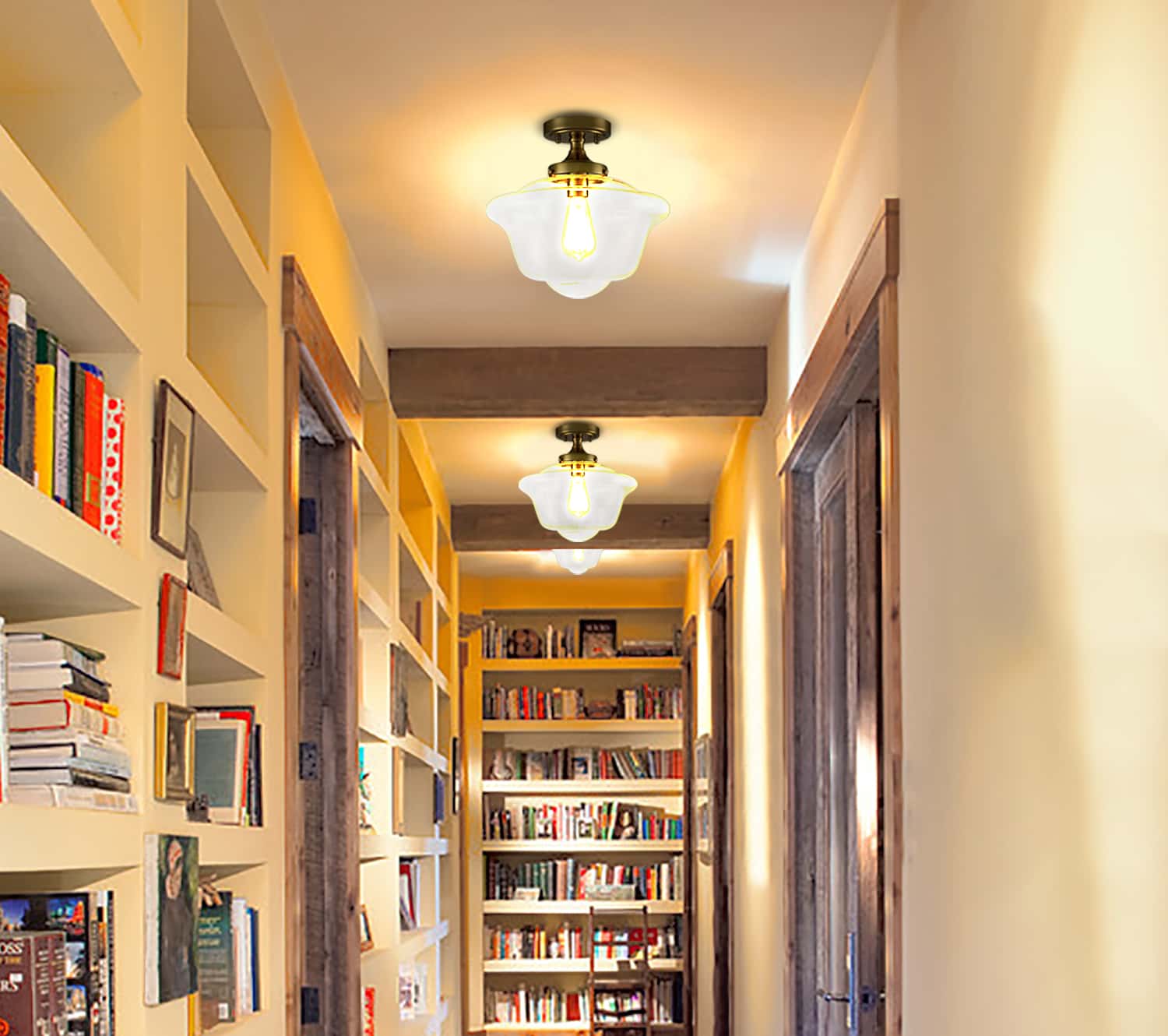 Modern Brass Glass Ceiling Light 1-Light Semi Flush Mount